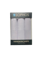 Sophos men's white cotton handkerchiefs three-pack front view