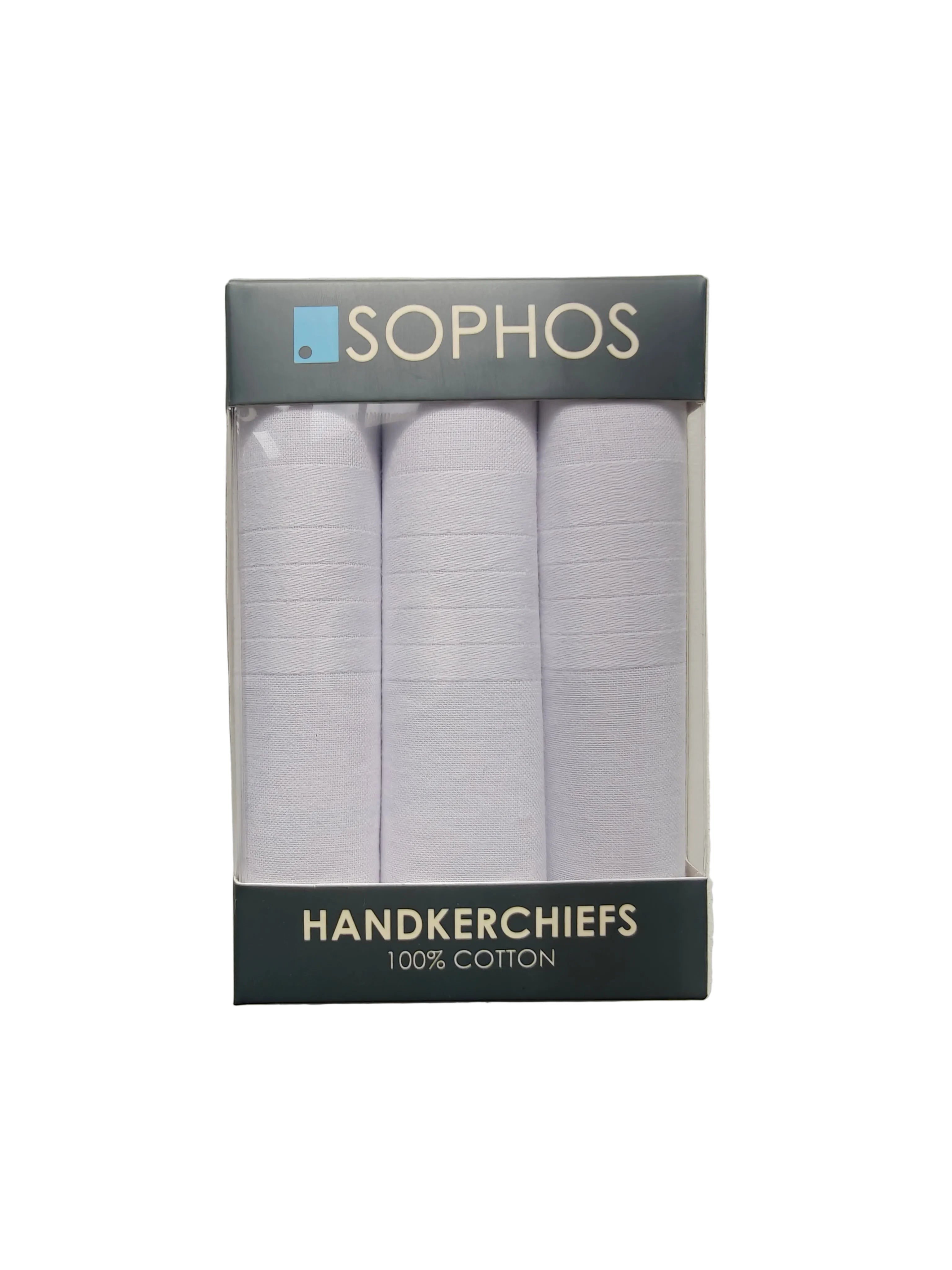 Sophos men's white cotton handkerchiefs three-pack front view