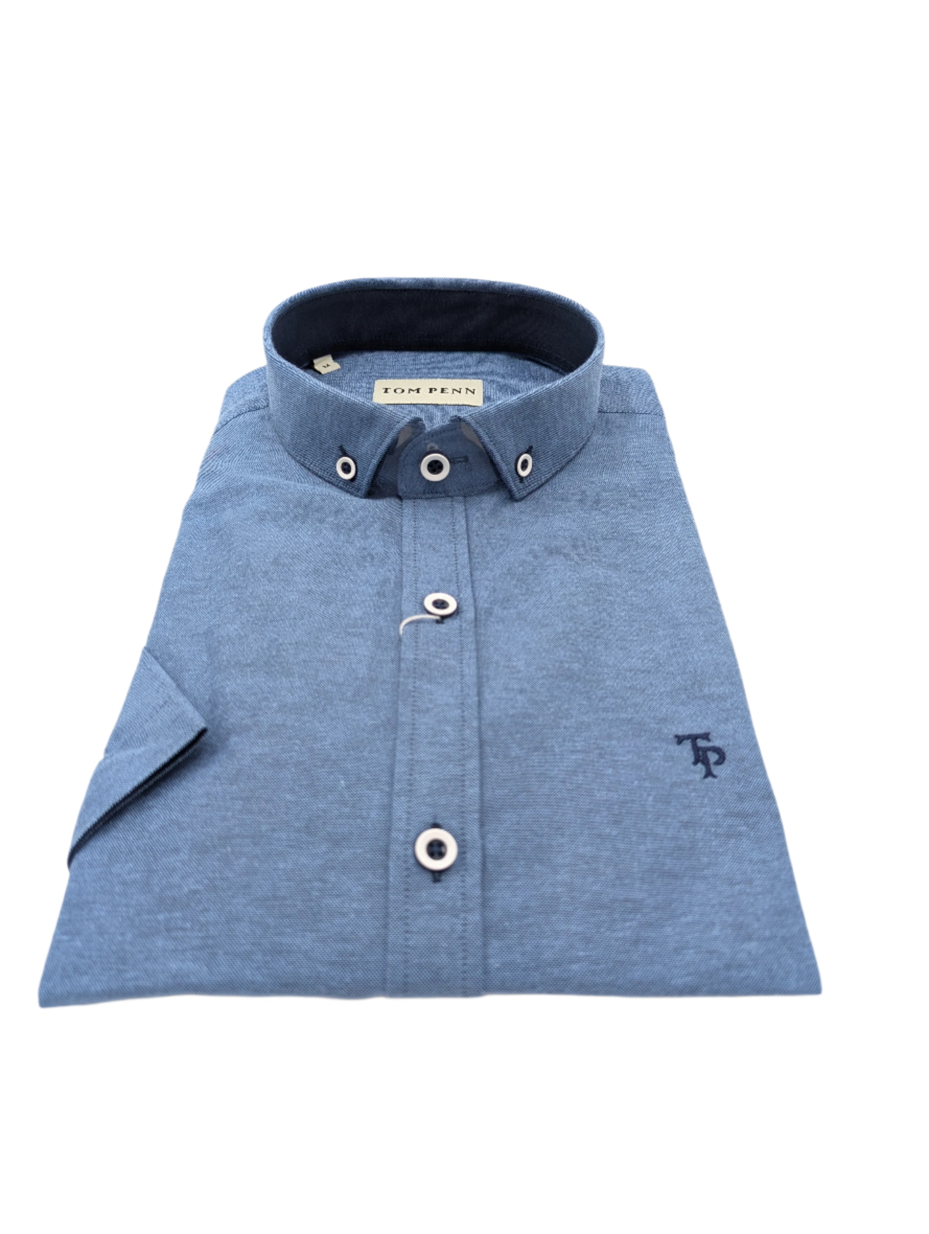 tom penn SS Oxford Denim Shirt Denim model front view