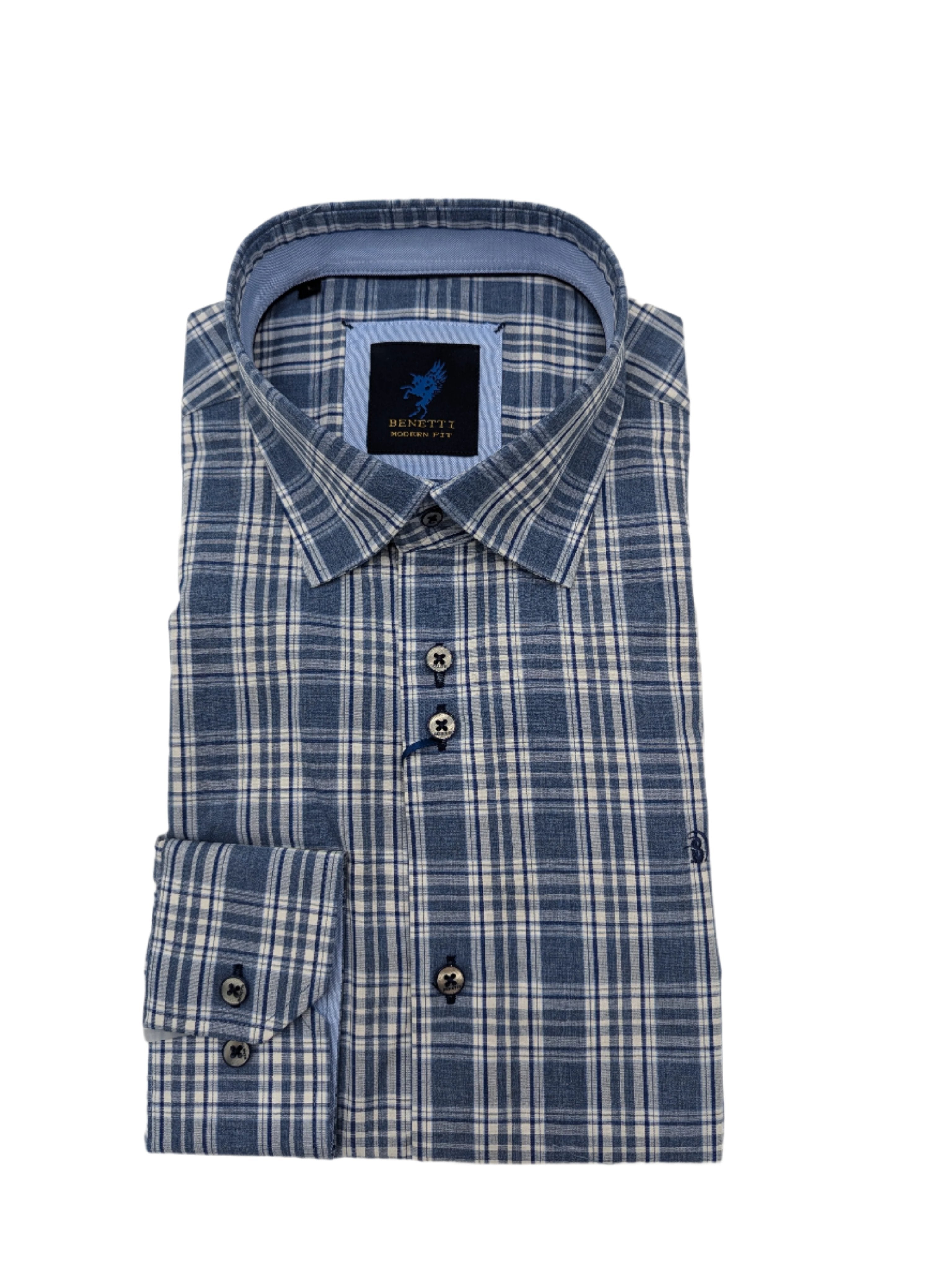 Angly Casual Long Sleeve Check Shirt-Closr up view