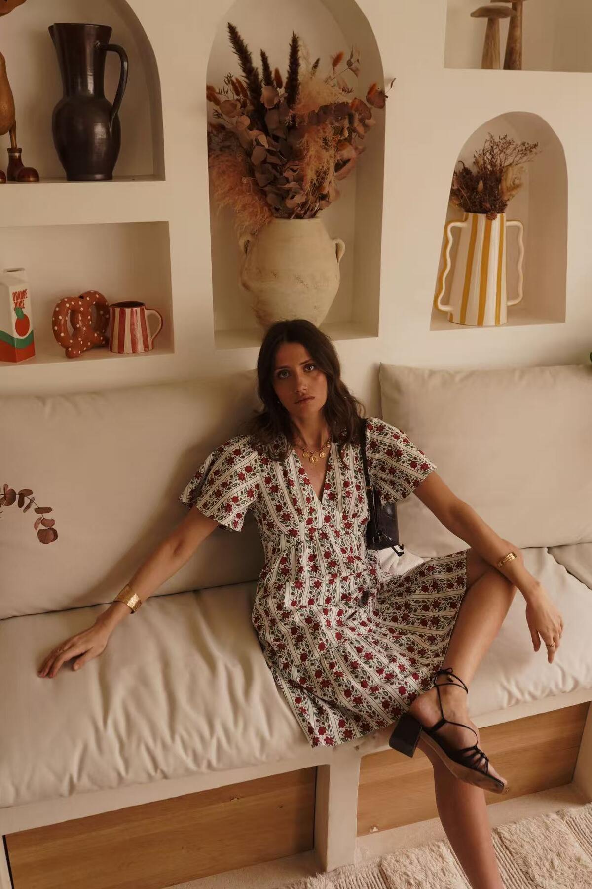 Ladies Floral Mini Dress-Full Front View