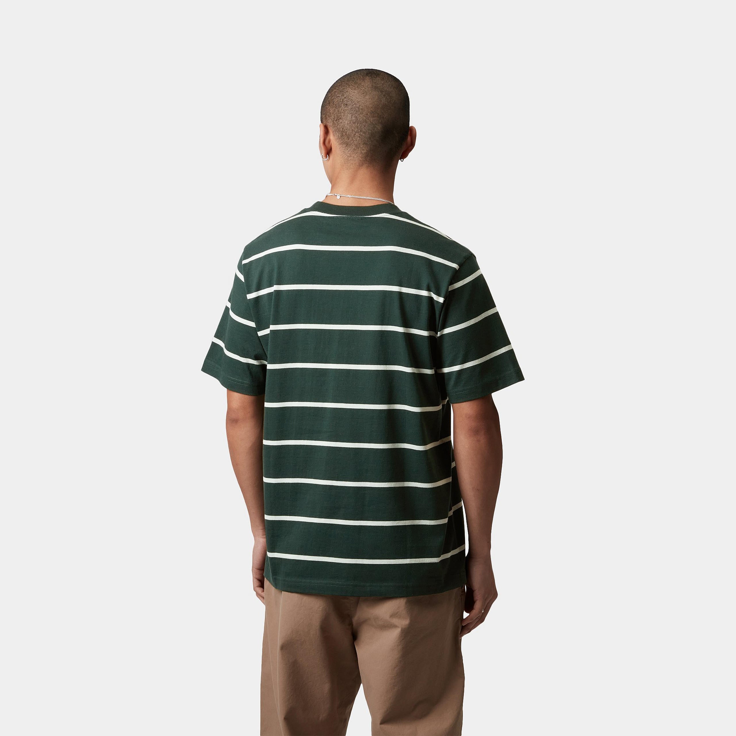 Men's Short Sleeve Aiken Pocket T-Shirt-Aiken Stripe  Conifer-Model Back View