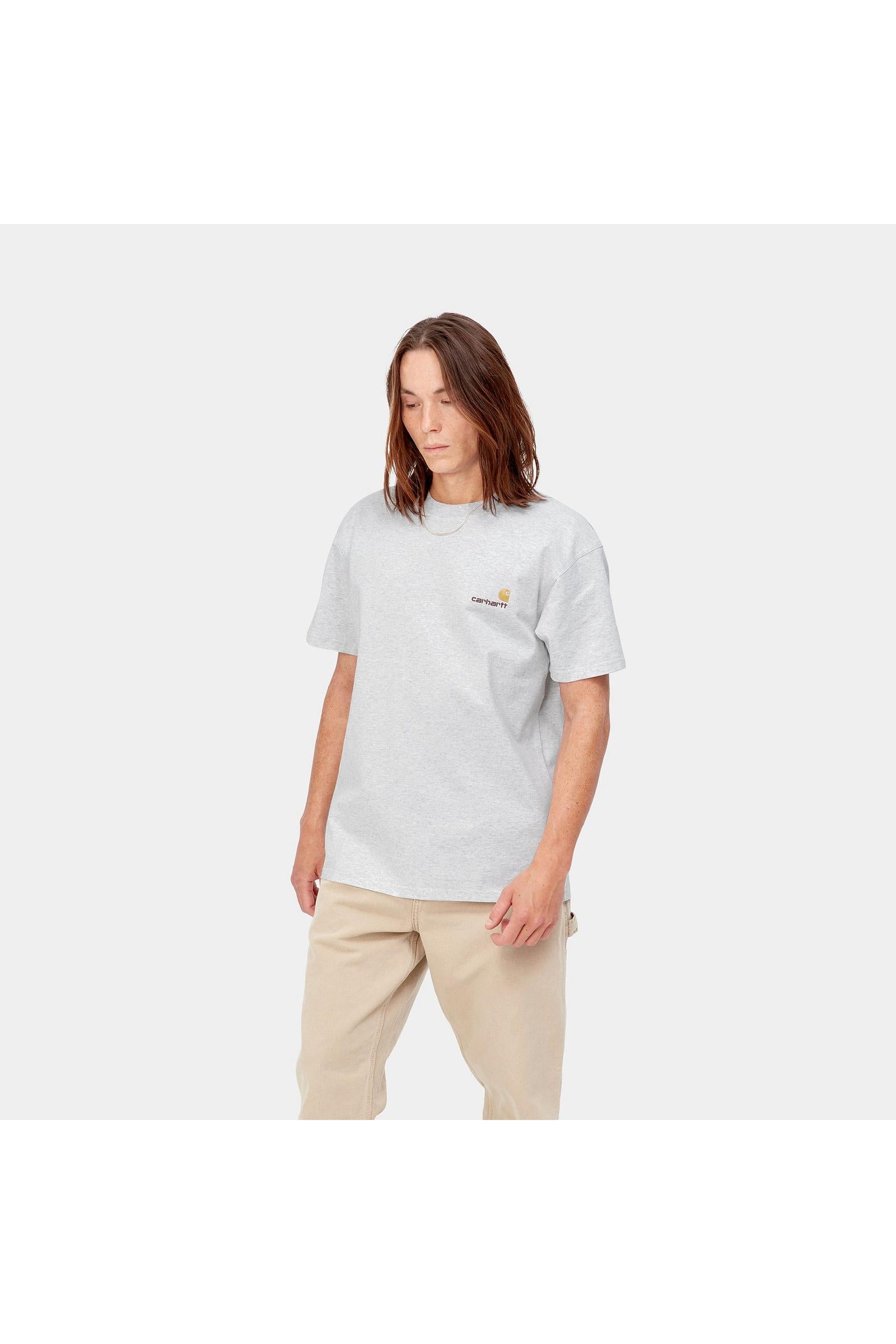 Carhartt WIP Short Sleeve American Script T-Shirt-Ash Heather Ash Heather front view