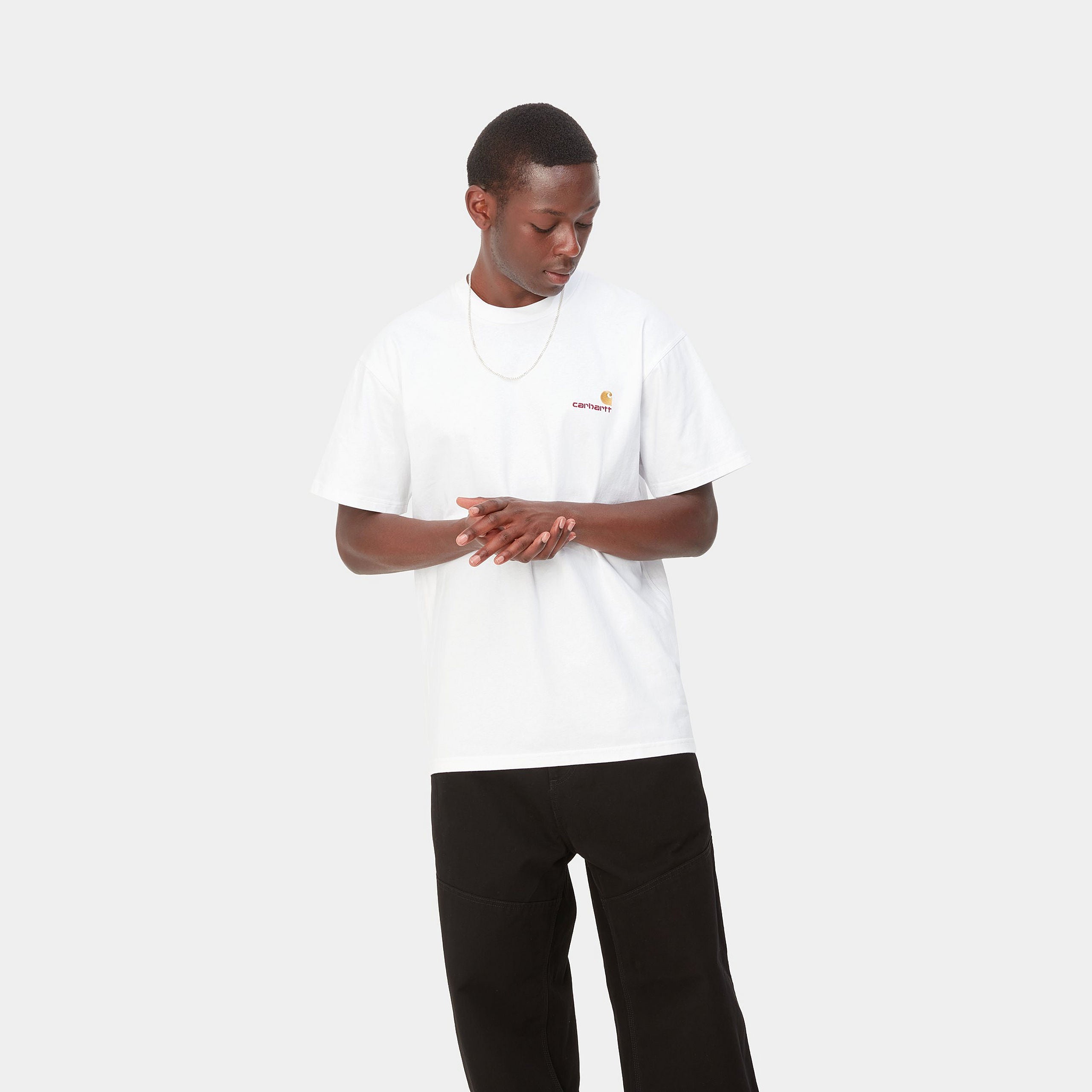 Carhartt WIP Short Sleeve American Script T-Shirt White front view
