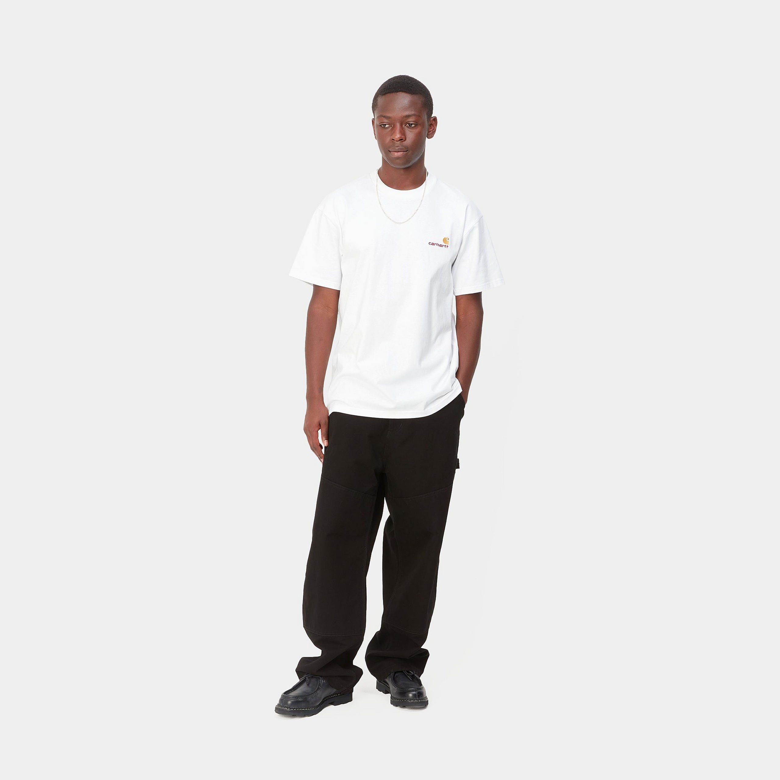 Carhartt WIP Short Sleeve American Script T-Shirt White model front view