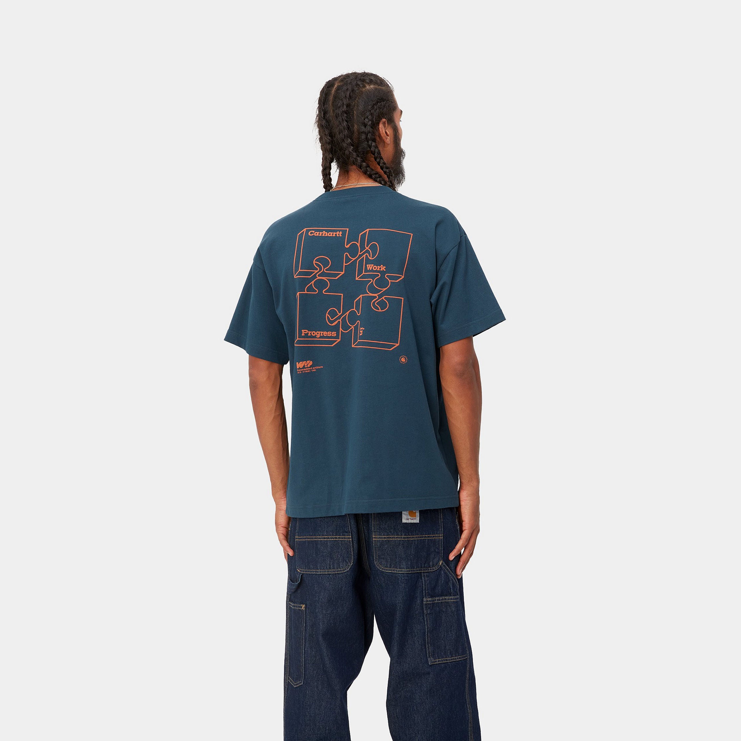 Men's Short Sleeve Assemble T-Shirt-Squid / Brick-Model Back View