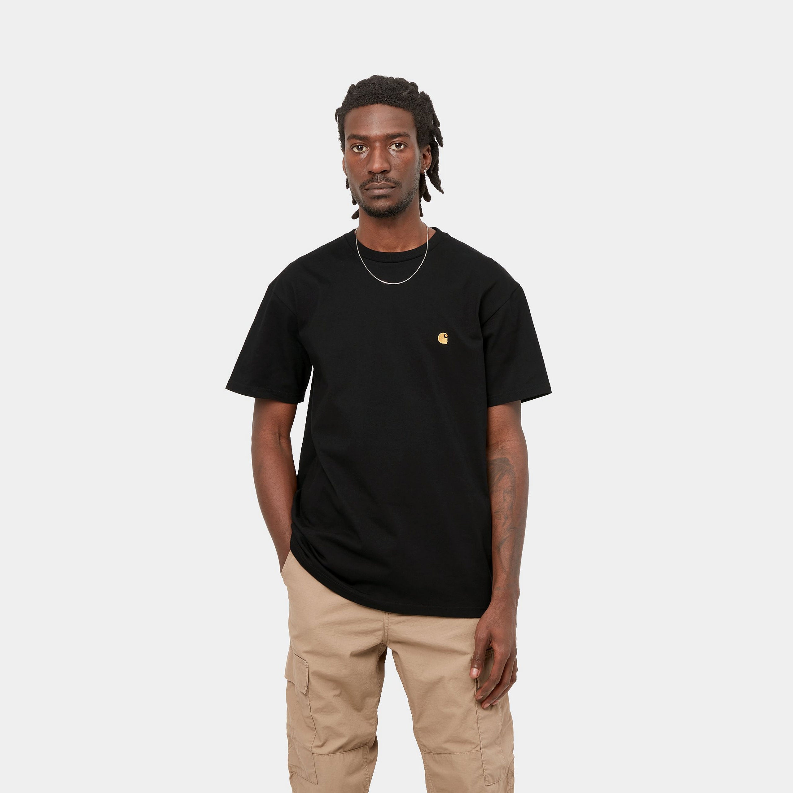 Men's Short Sleeve Chase T-Shirt-Black / Gold-Model Front View