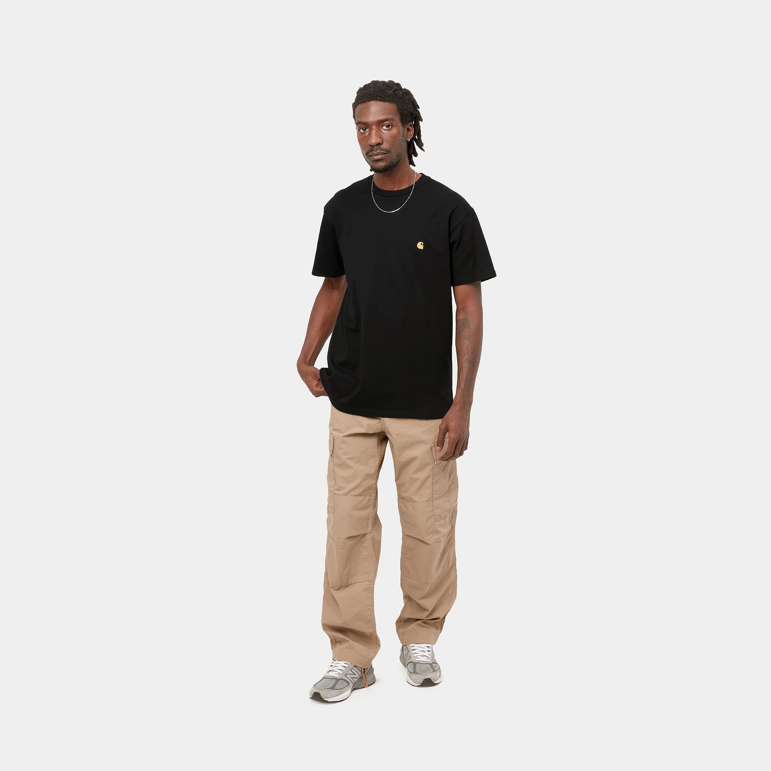 Men's Short Sleeve Chase T-Shirt-Black / Gold-Model Full Front View