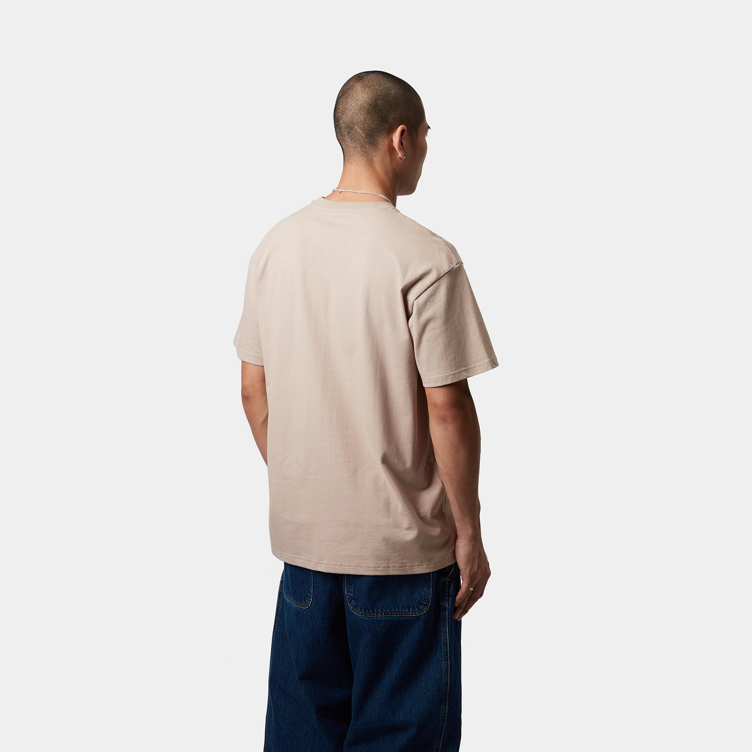 Men's Short Sleeve Chase T-Shirt-Dusky Beige / Gold-Model Back View