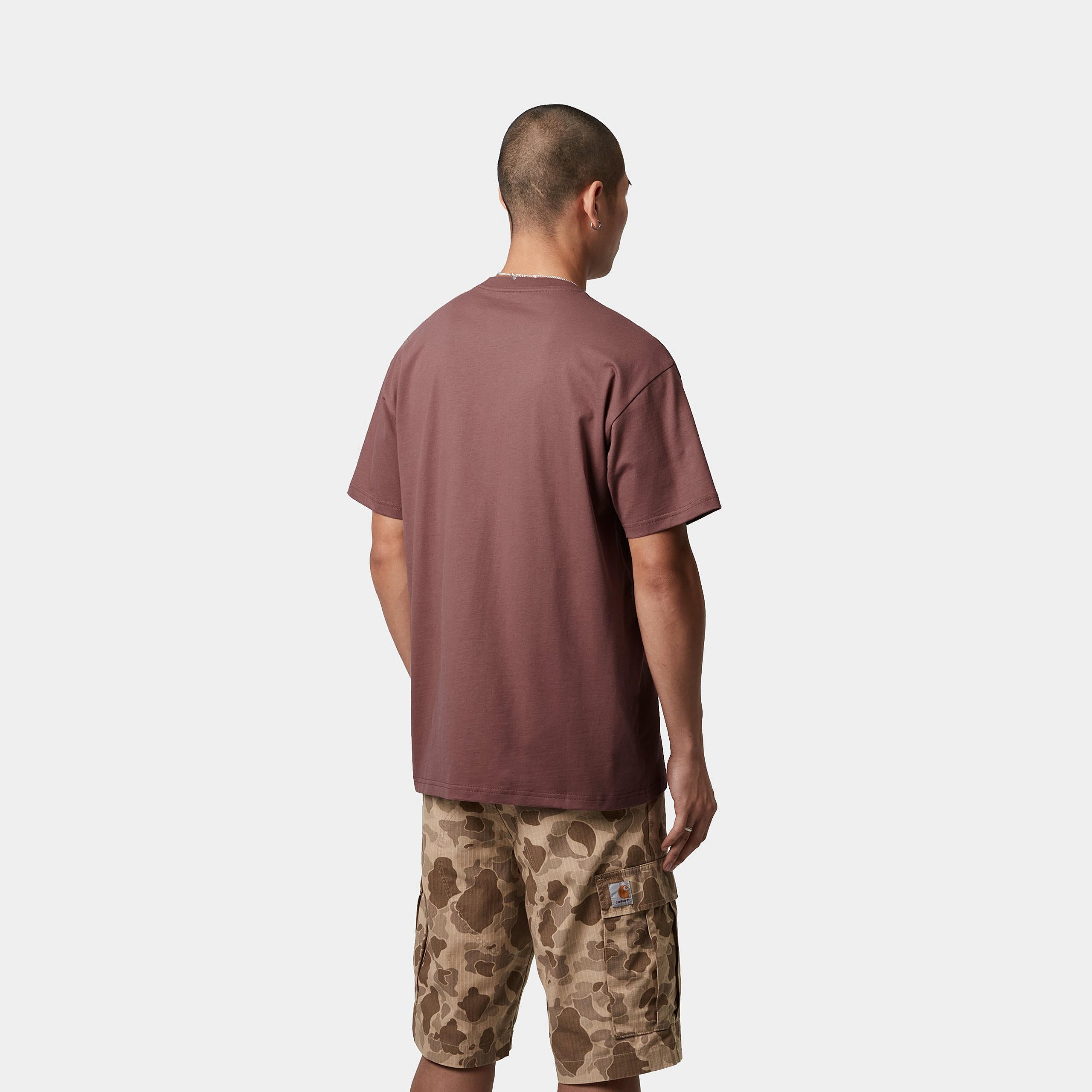 Men's Short Sleeve Chase T-Shirt-Dusky Pink / Gold-Model Back View