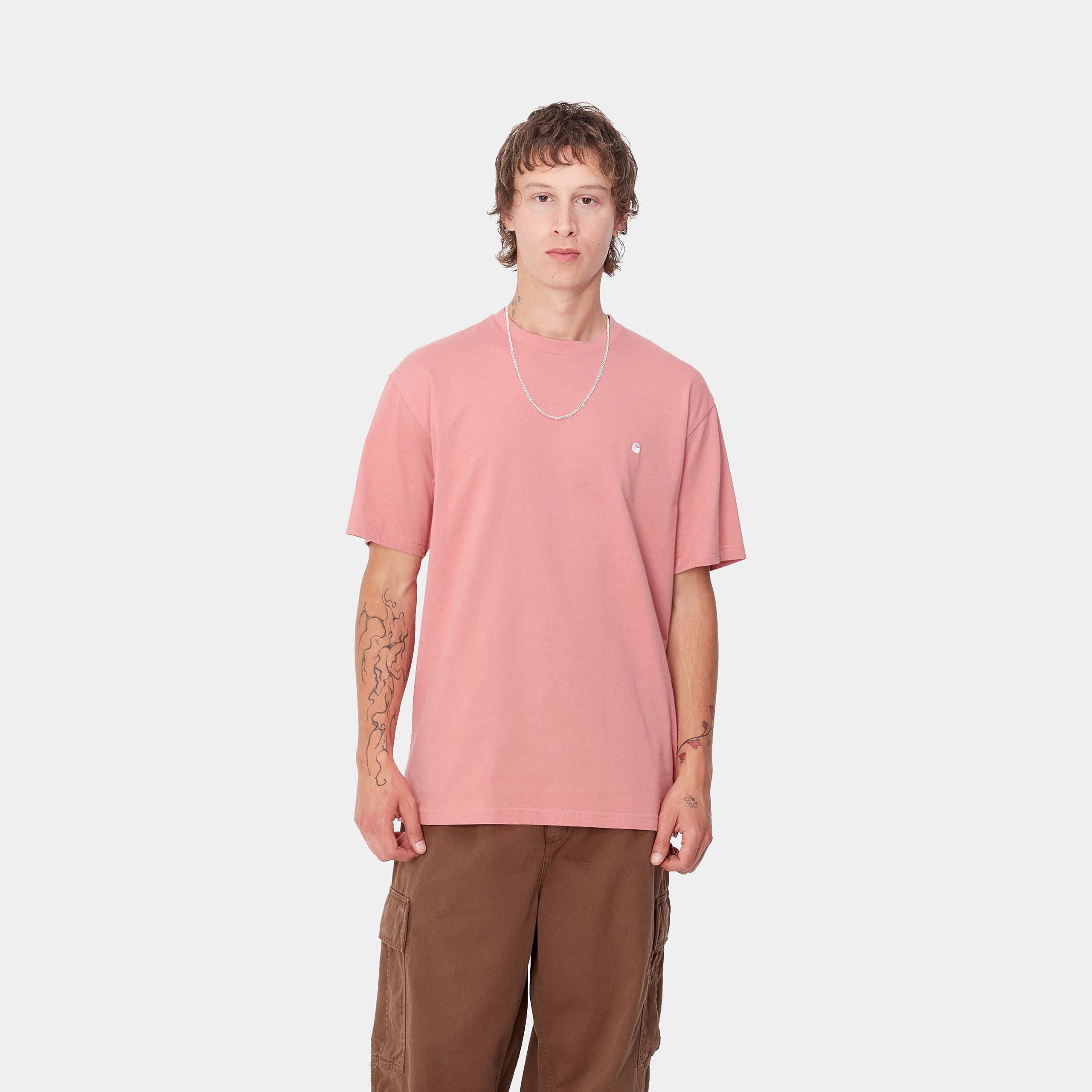 Men's Short Sleeve Madison T-Shirt-Dusty Rose / White-Model Front View