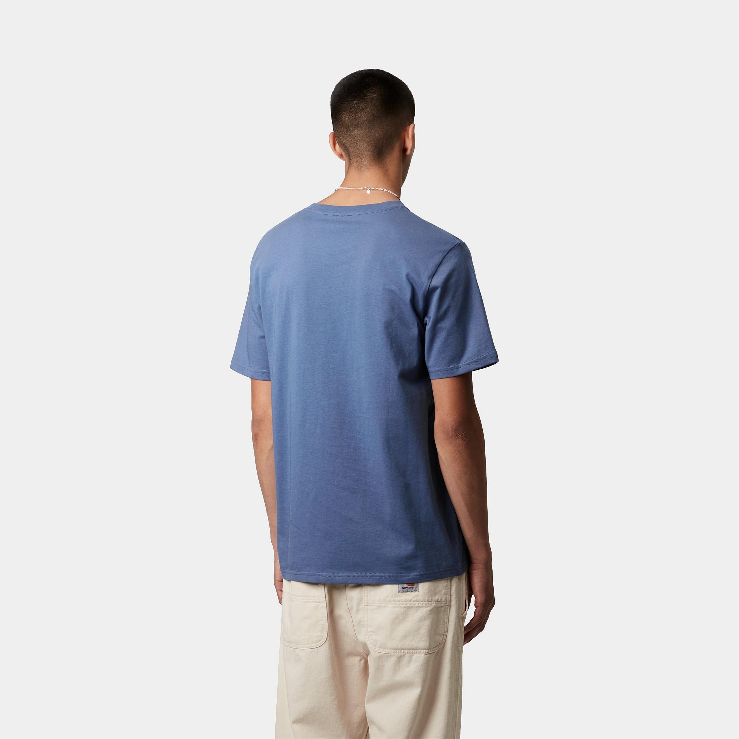 Men's Short Sleeve Pocket T-Shirt-Blue Iris-Model Back View