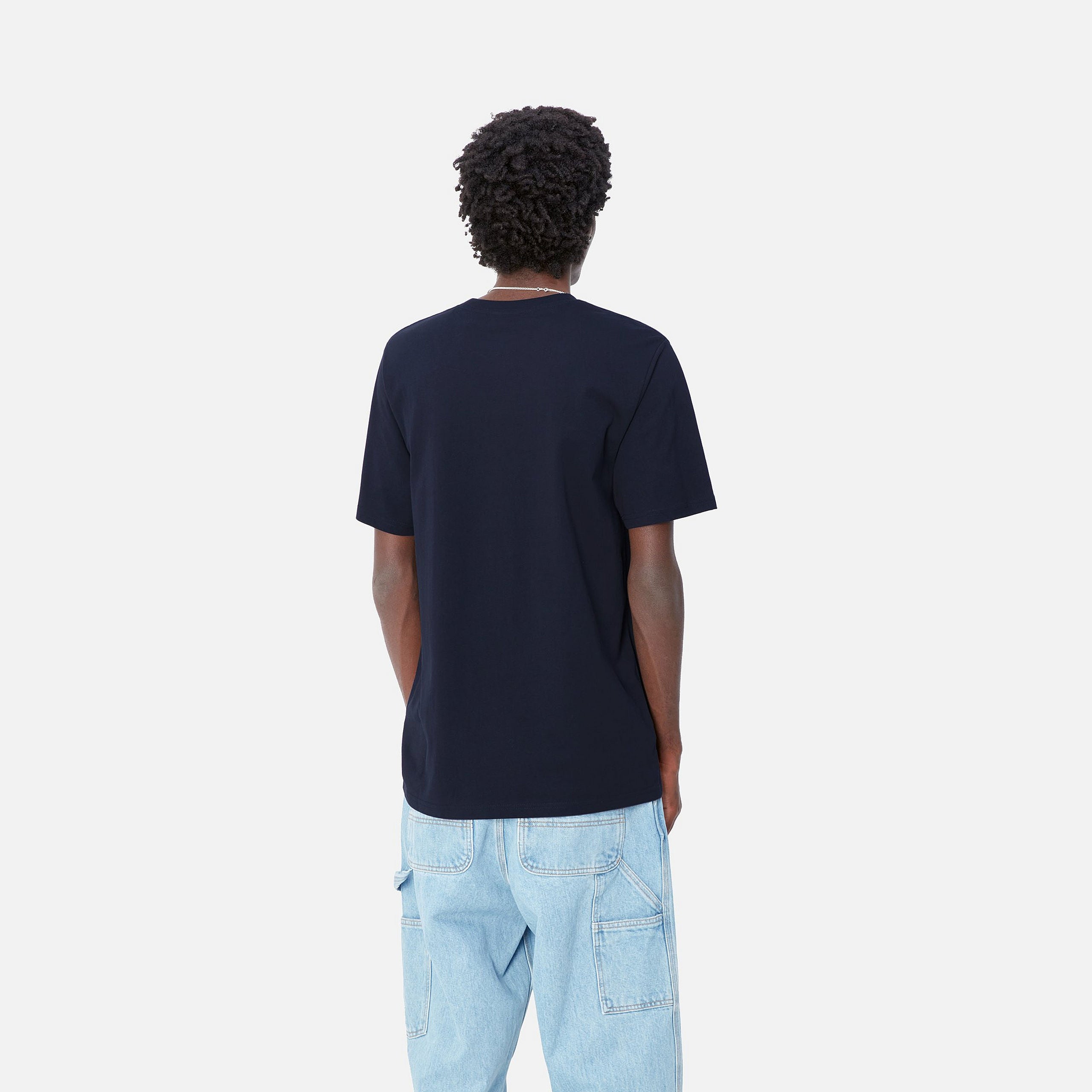 Carhartt WIP Short Sleeve Pocket T-Shirt-Dark Navy DARK NAVY model front view