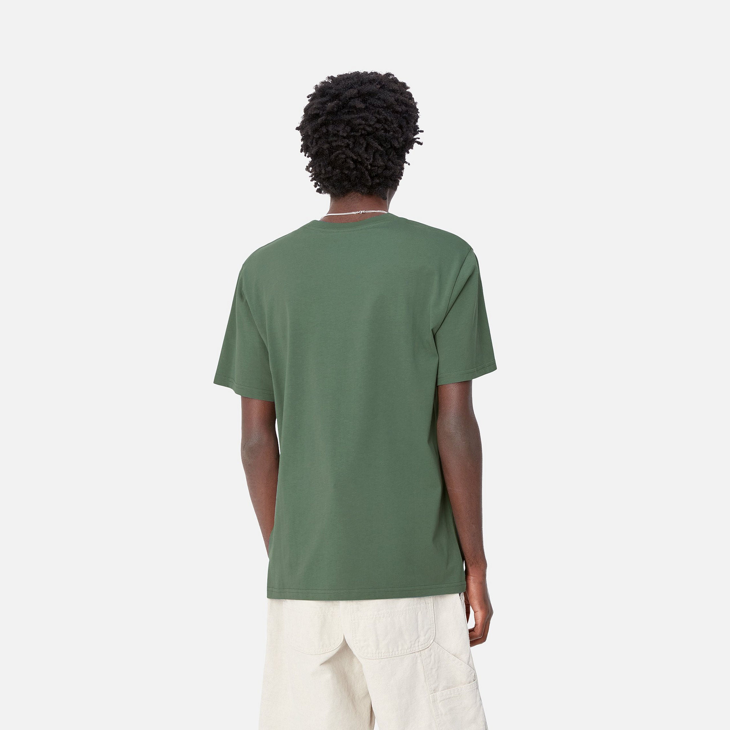 Men's Short Sleeve Pocket T-Shirt-Duck Green-Model Back View