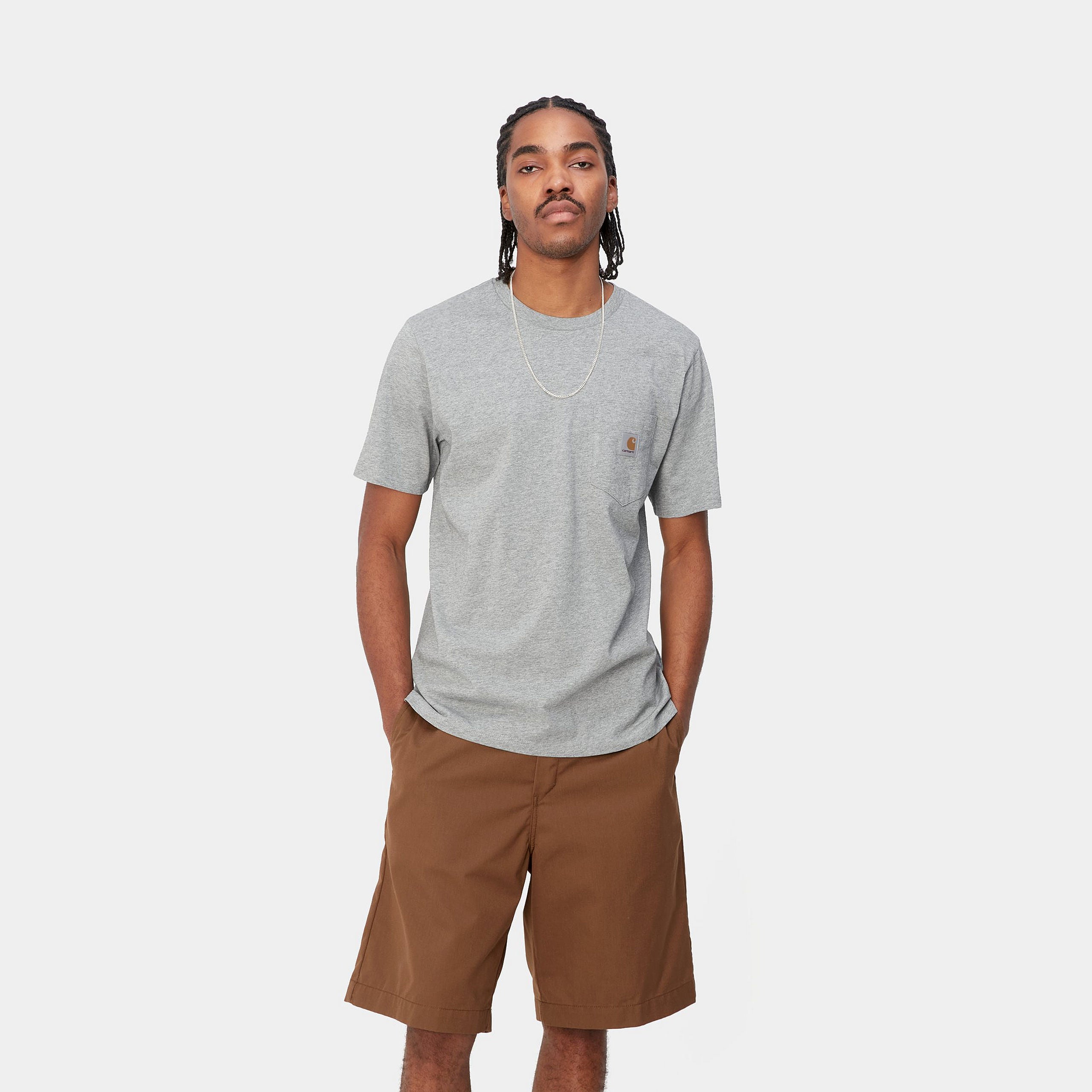 Men's Short Sleeve Pocket T-Shirt-Grey Heather-Model Front View