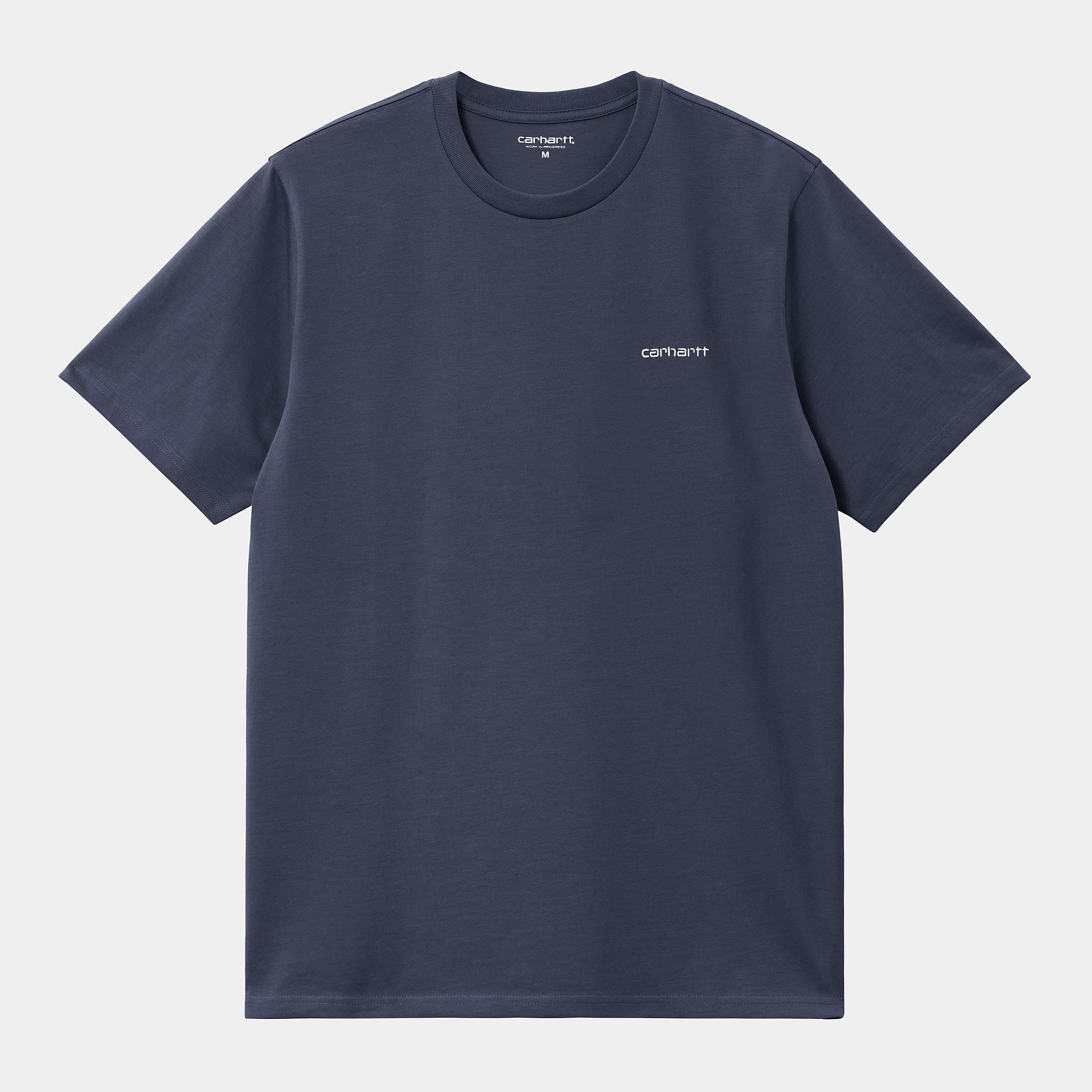 S/S Script Embroidery T-Shirt-Air Force Blue / White