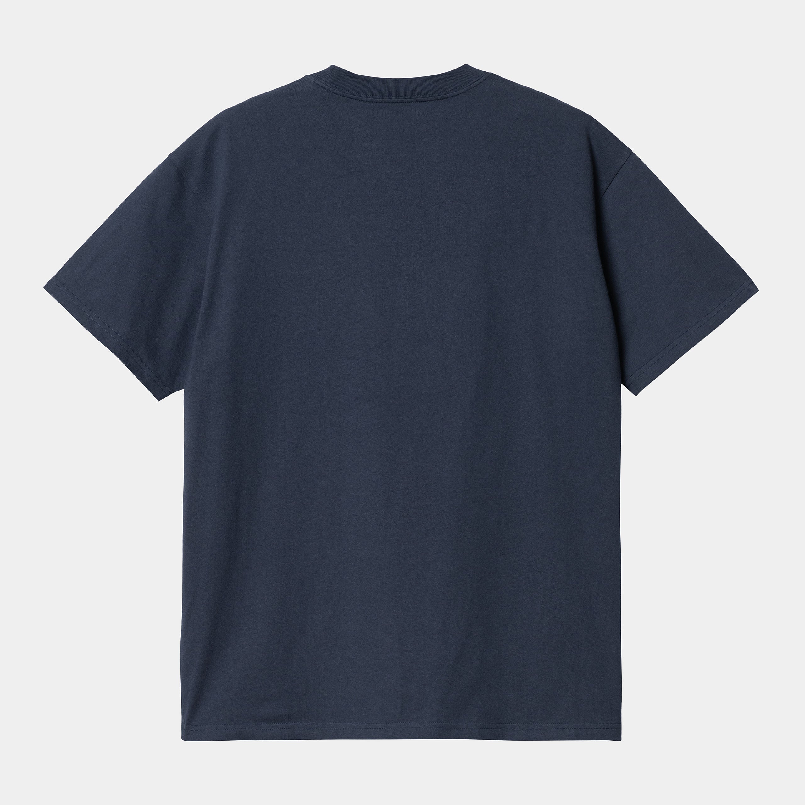 Men's Short Sleeve Script Embroidery T-Shirt-Blue / White-Back View