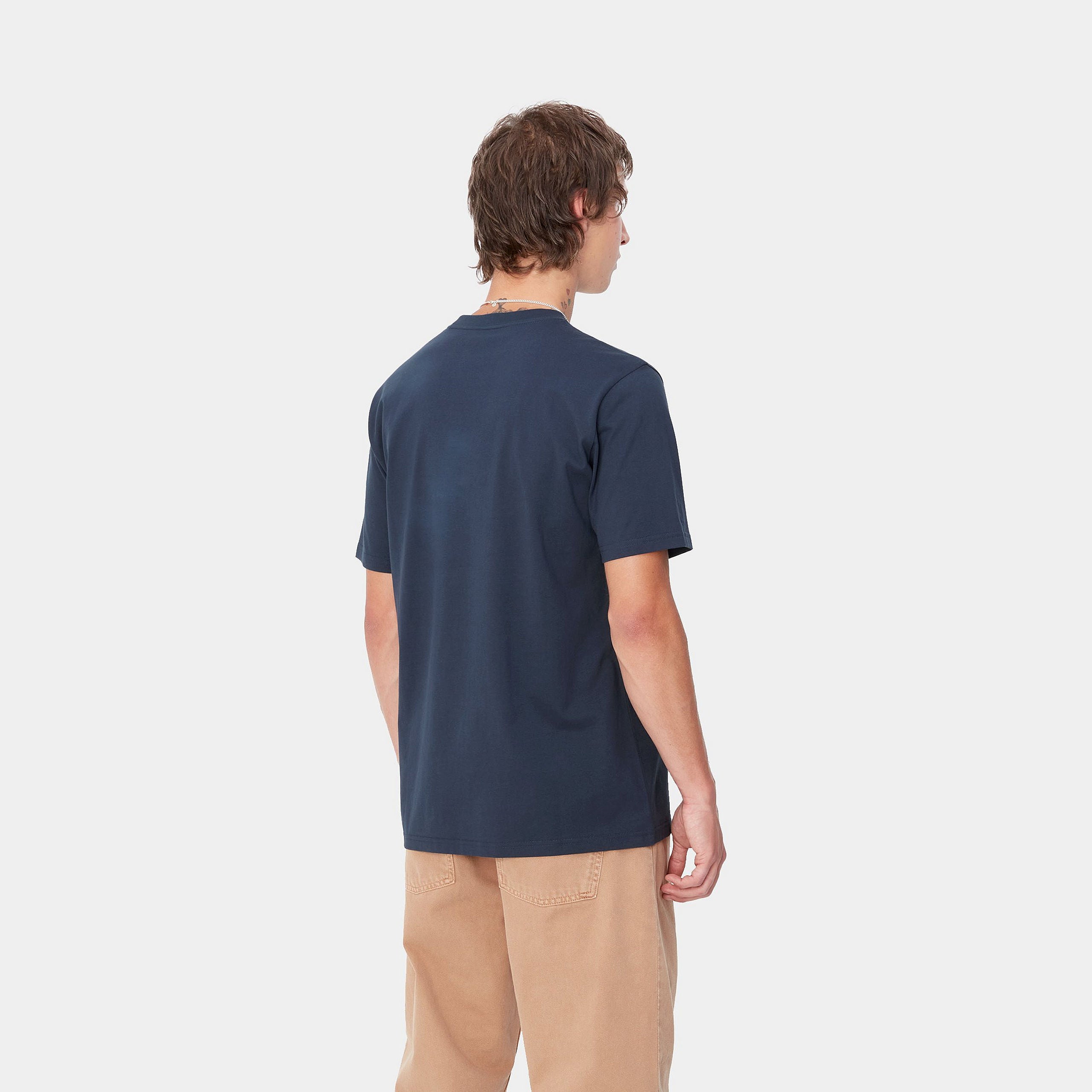 Carhartt WIP Short Sleeve Script T-Shirt-Air Force Blue / Malbec Air Force Blue / Malbec model front view