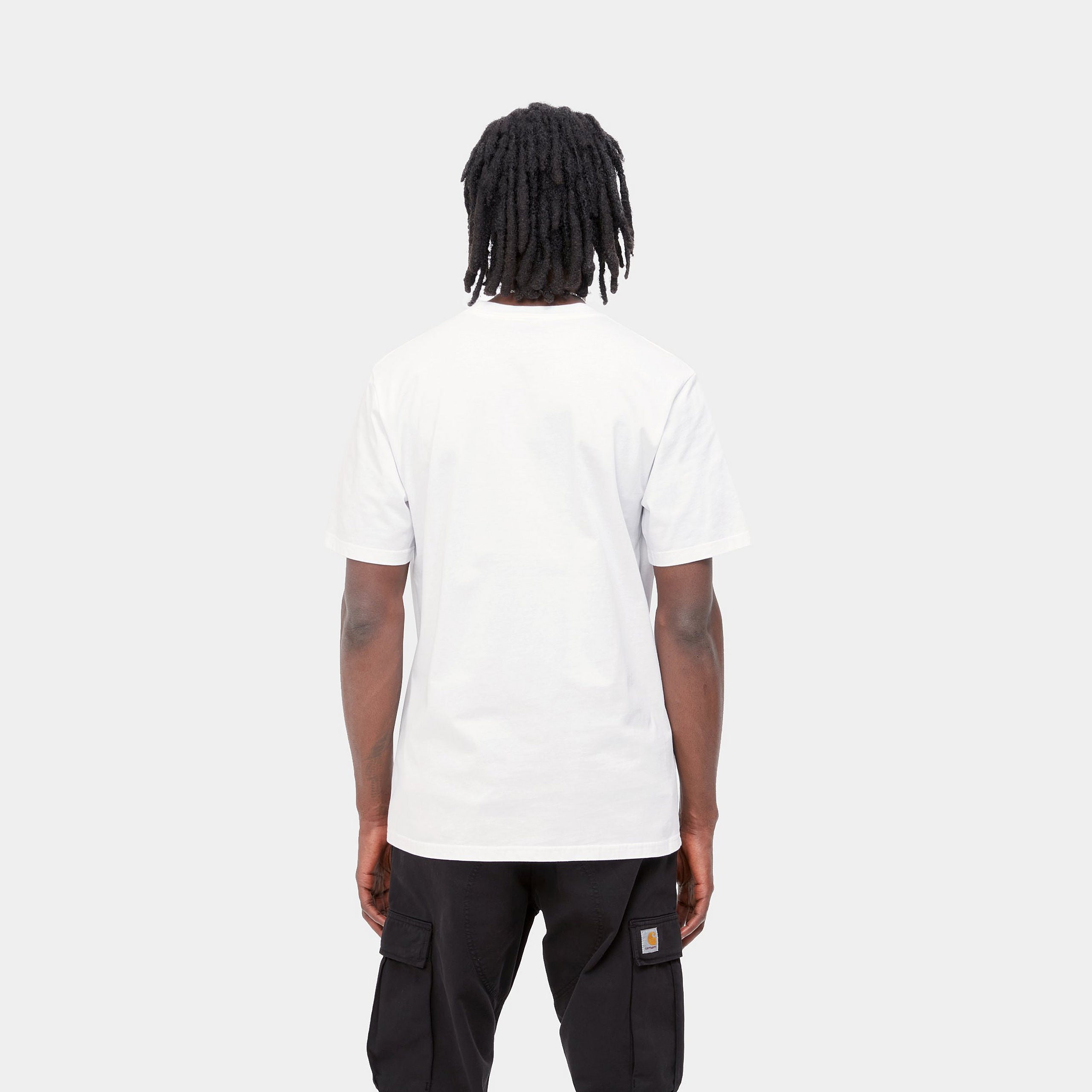 Men's Script Short Sleeve T-Shirt-White / Black-Model Back View