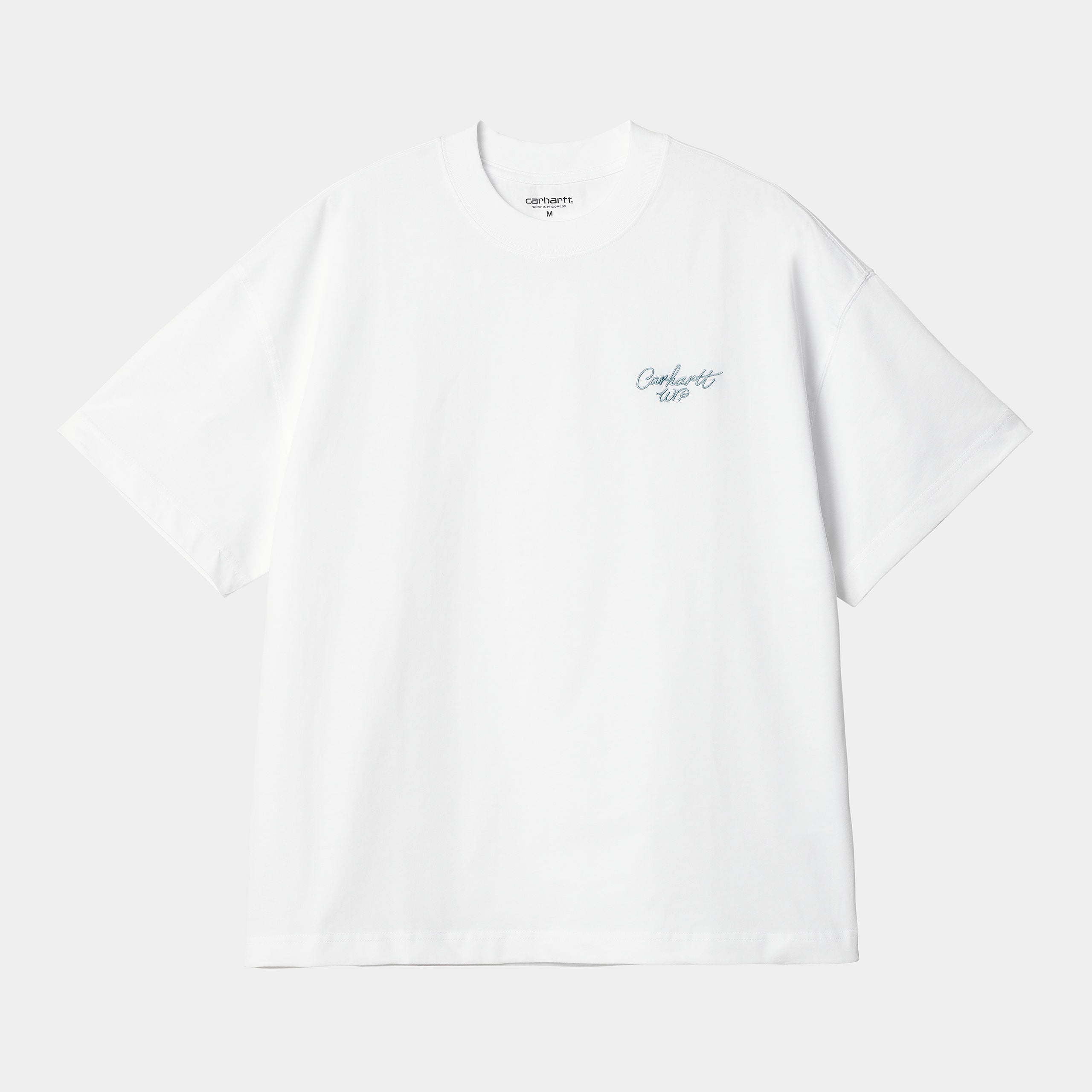 Men's Short Sleeve Signature Script T-Shirt-White / Dusty Ice-Ghost Front View