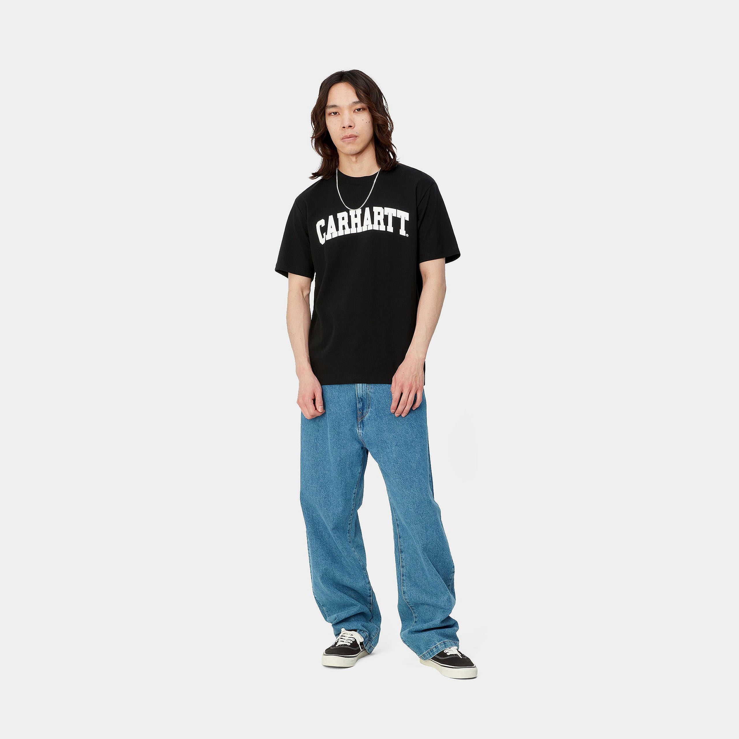 Carhartt WIP Short Sleeve University T-Shirt-Black / White Black / White model front view