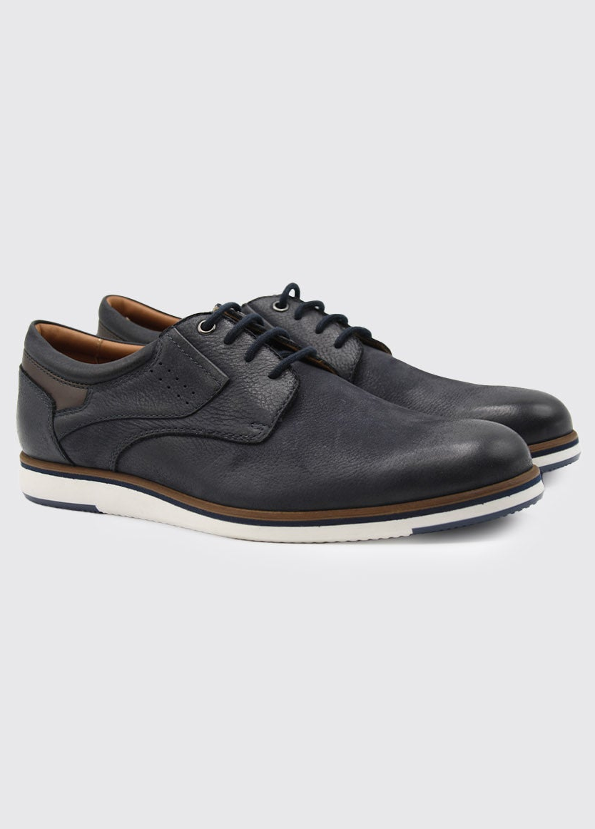 Dubarry Shell men's lace up shoe in navy, pair angled front view-Close up