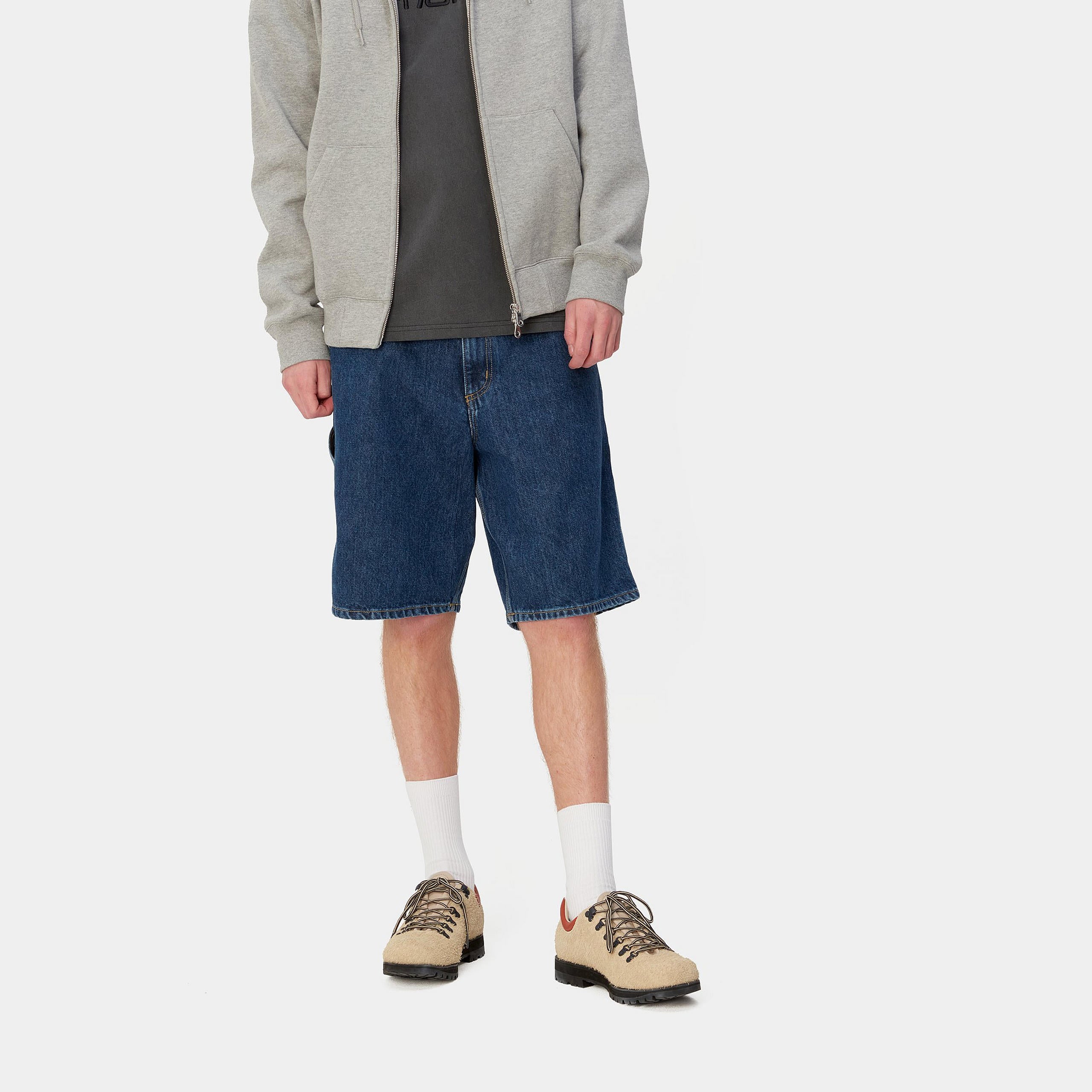Carhartt WIP Single Knee Short-Blue Blue-Stone Washed front view