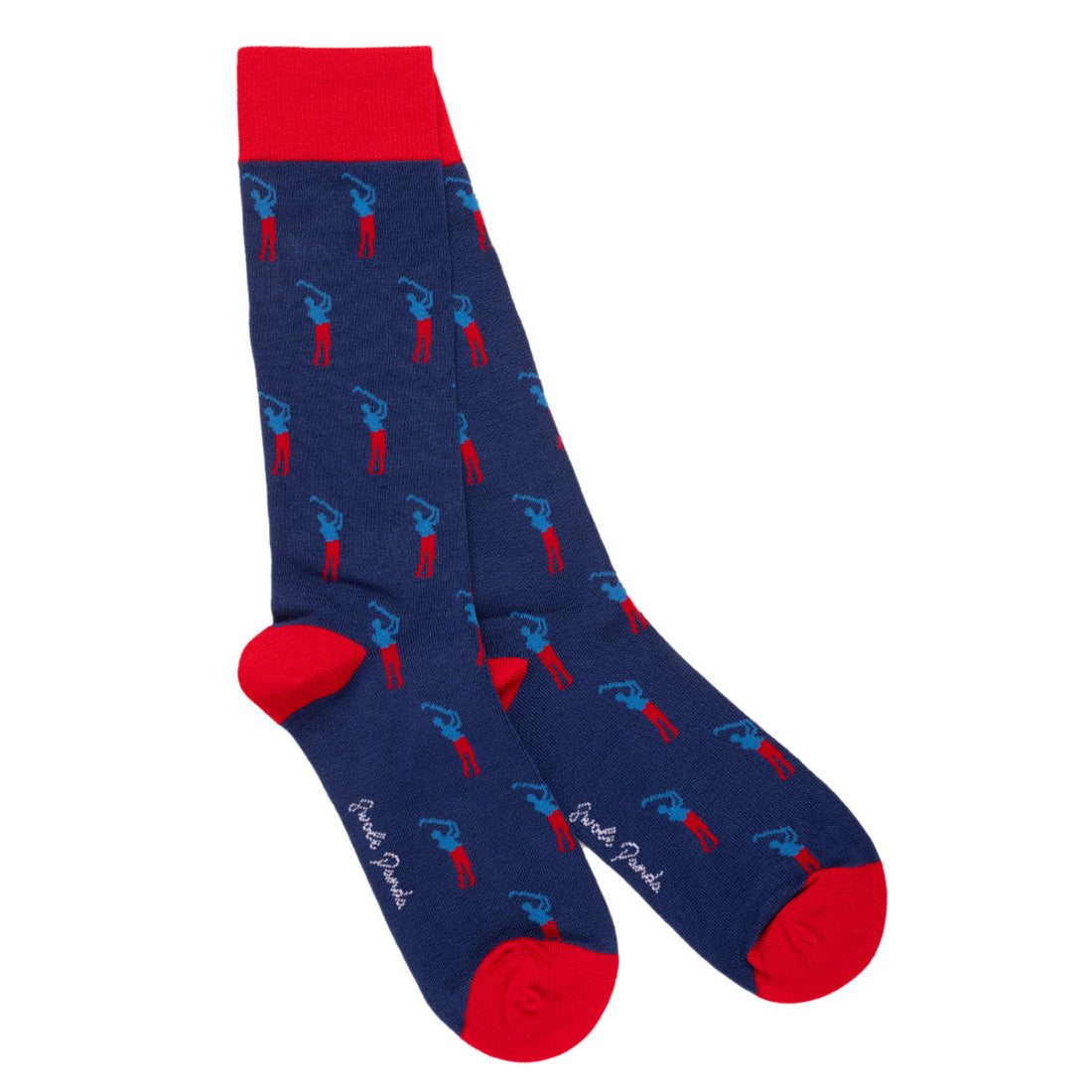 Swole Panda Golfer Bamboo Socks Blue/Red front view