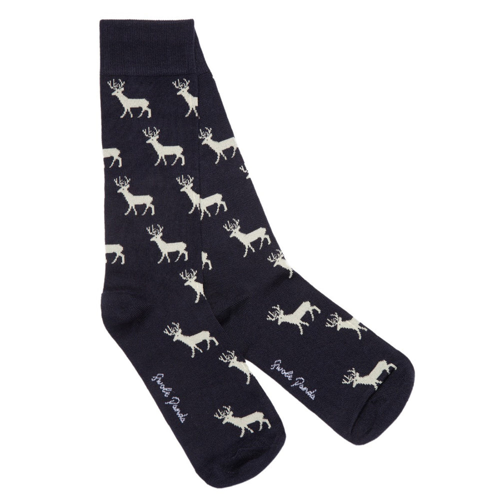 Navy bamboo socks with all over stag design