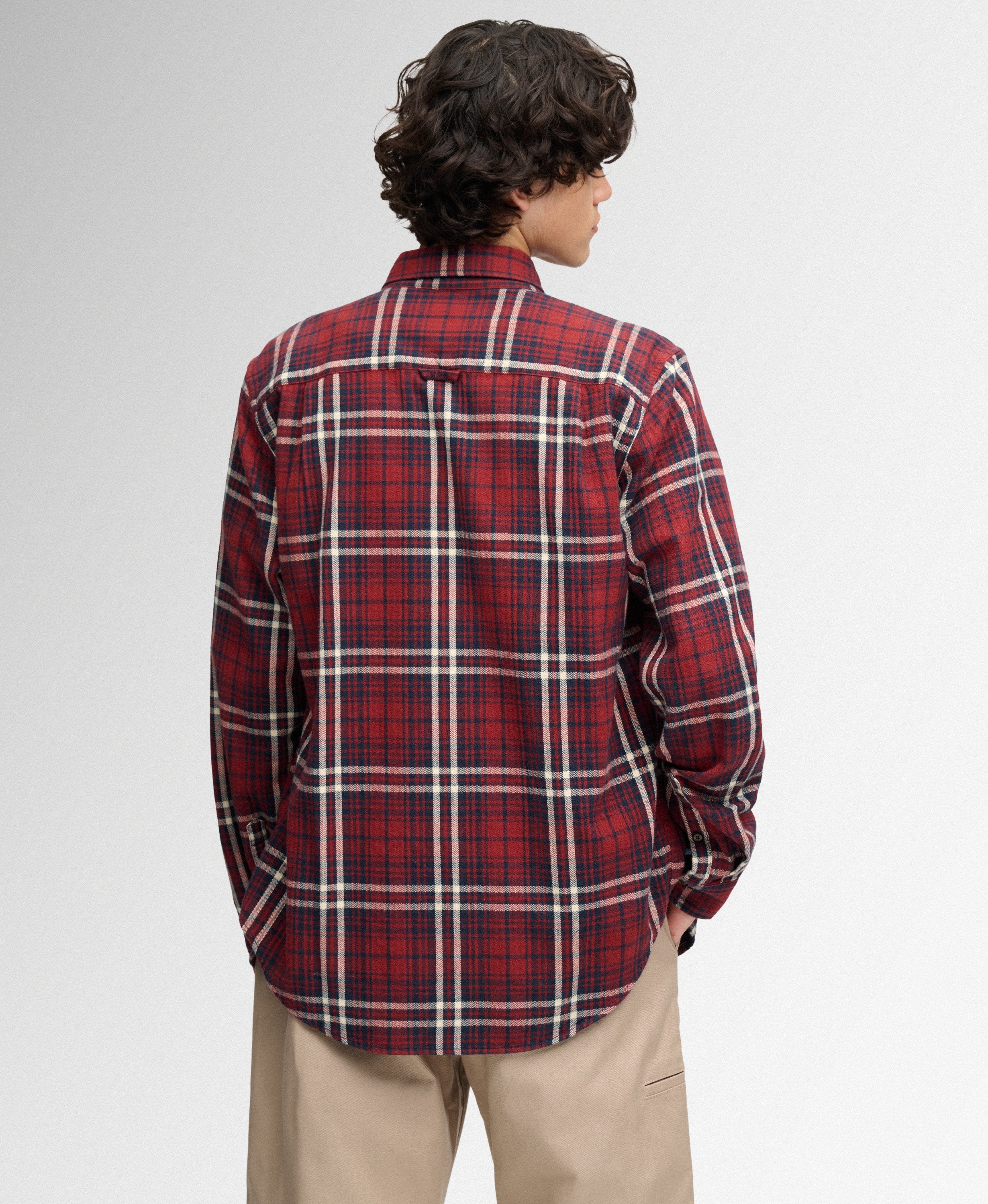 SUPERDRY Long Sleeve Cotton Lumberjack Shirt in Frontier Check Red back model view