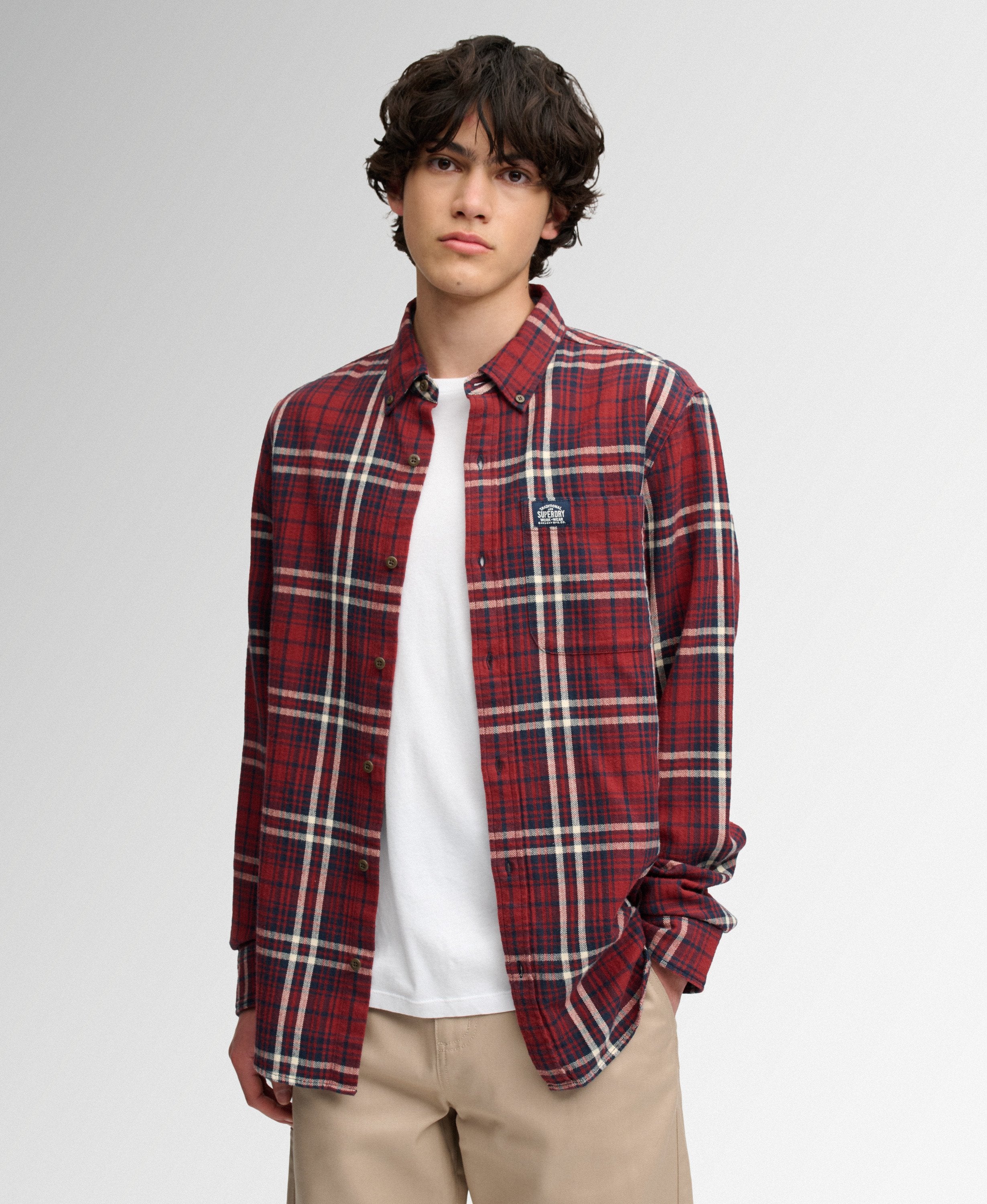 SUPERDRY Long Sleeve Cotton Lumberjack Shirt in Frontier Check Red full front model view