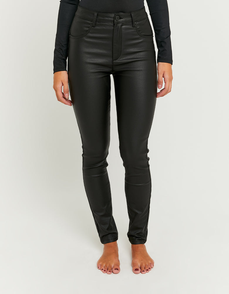 Tally Weijl black coated skinny push-up trousers back model view