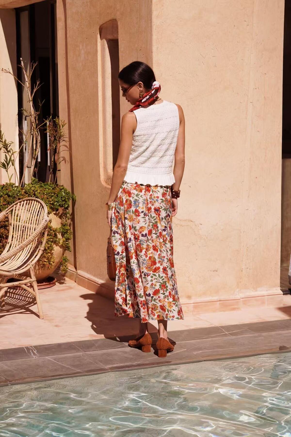 Ladies White Embroidered V-Neck Ruffle Top-Back View