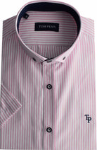 tom penn Tom Penn Pink Stripe Short Sleeve Oxford Shirt Pink front view