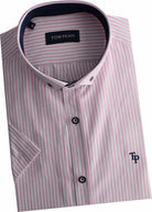 tom penn Tom Penn Pink Stripe Short Sleeve Oxford Shirt Pink model front view