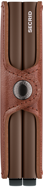 Brown leather wallet with metal clip and 'Secrid' branding