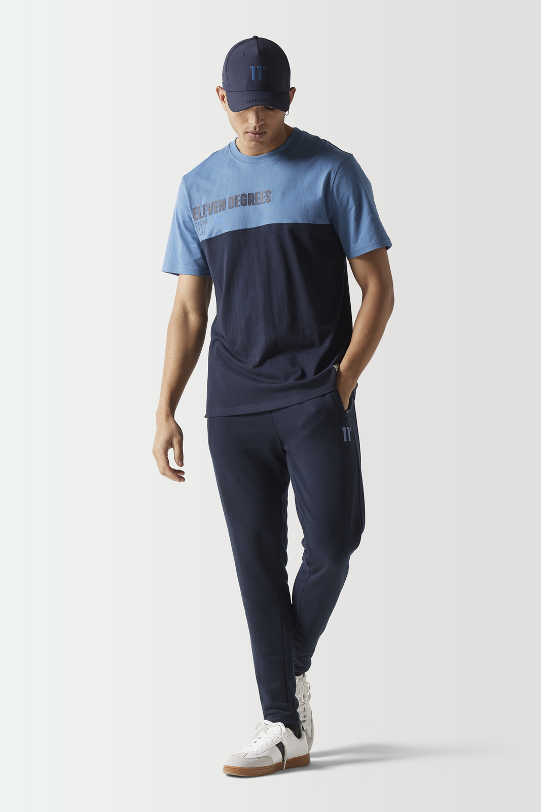 Colour Block Slim Fit Joggers-Navy / Elemental Blue-Full model view