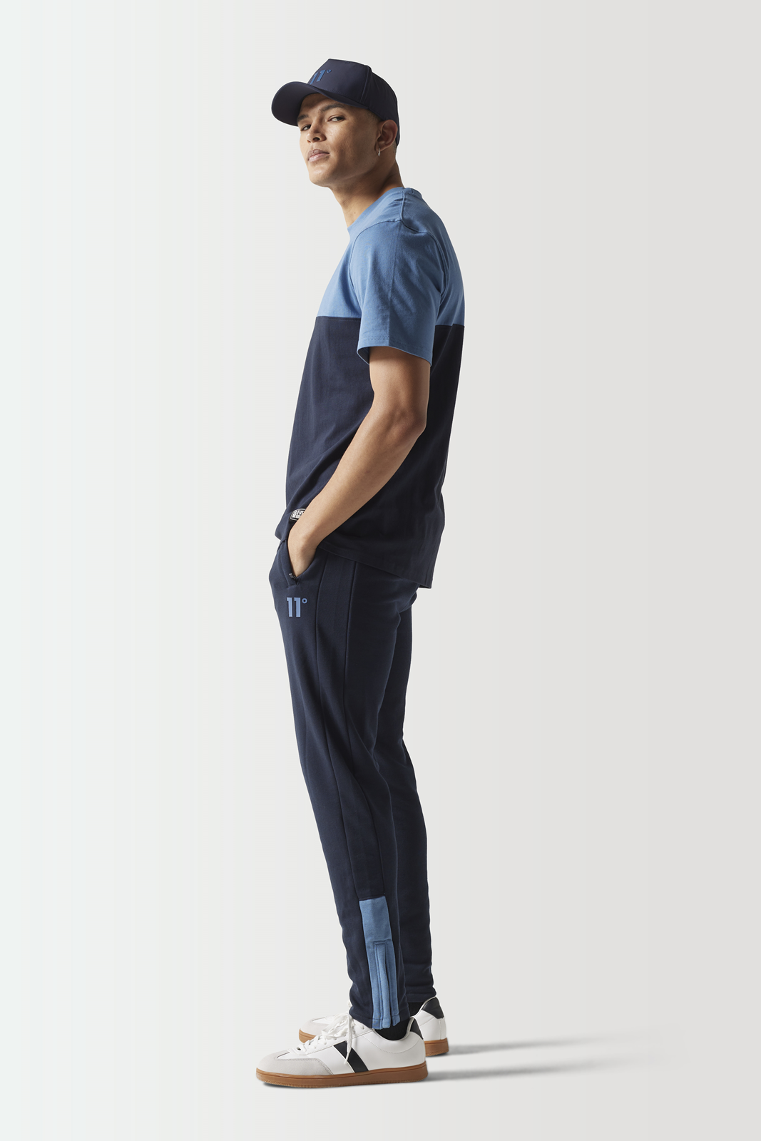 Colour Block Slim Fit Joggers-Navy / Elemental Blue-Side view