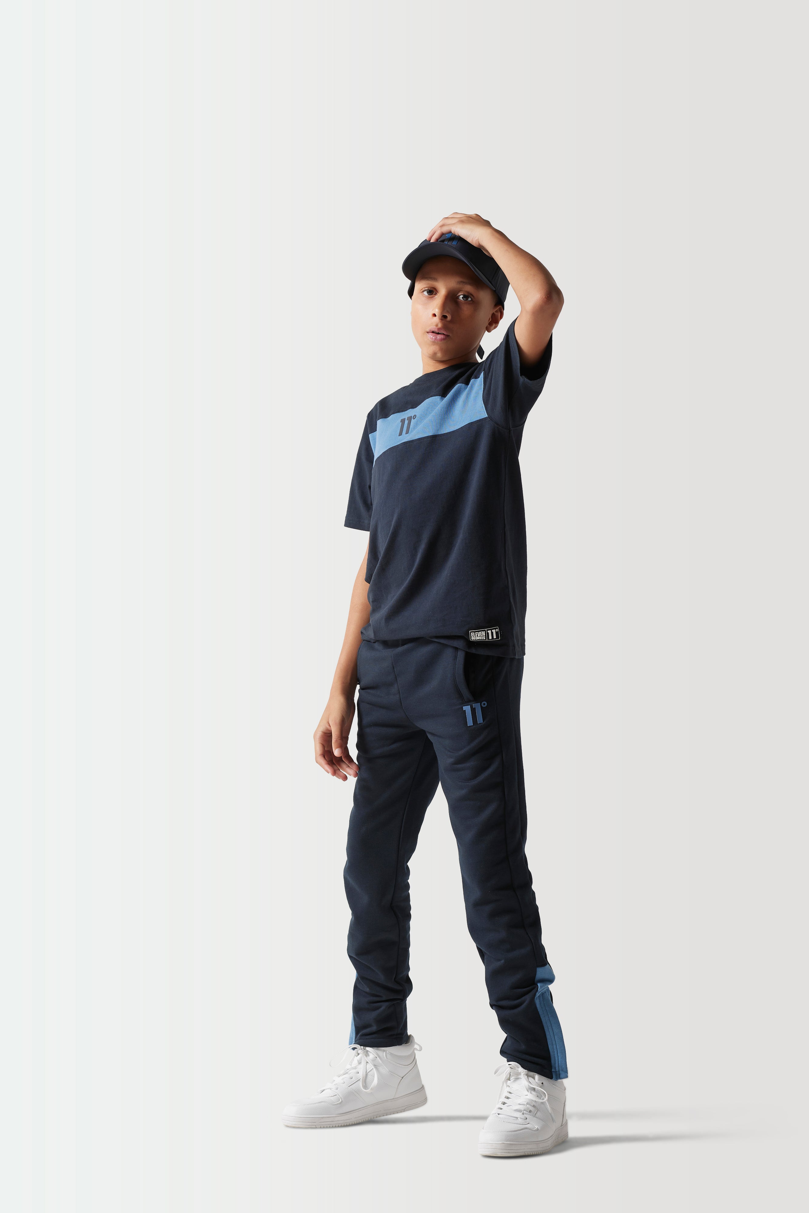 Junior Colour Block Joggers - Navy / Elemental Blue-Side view