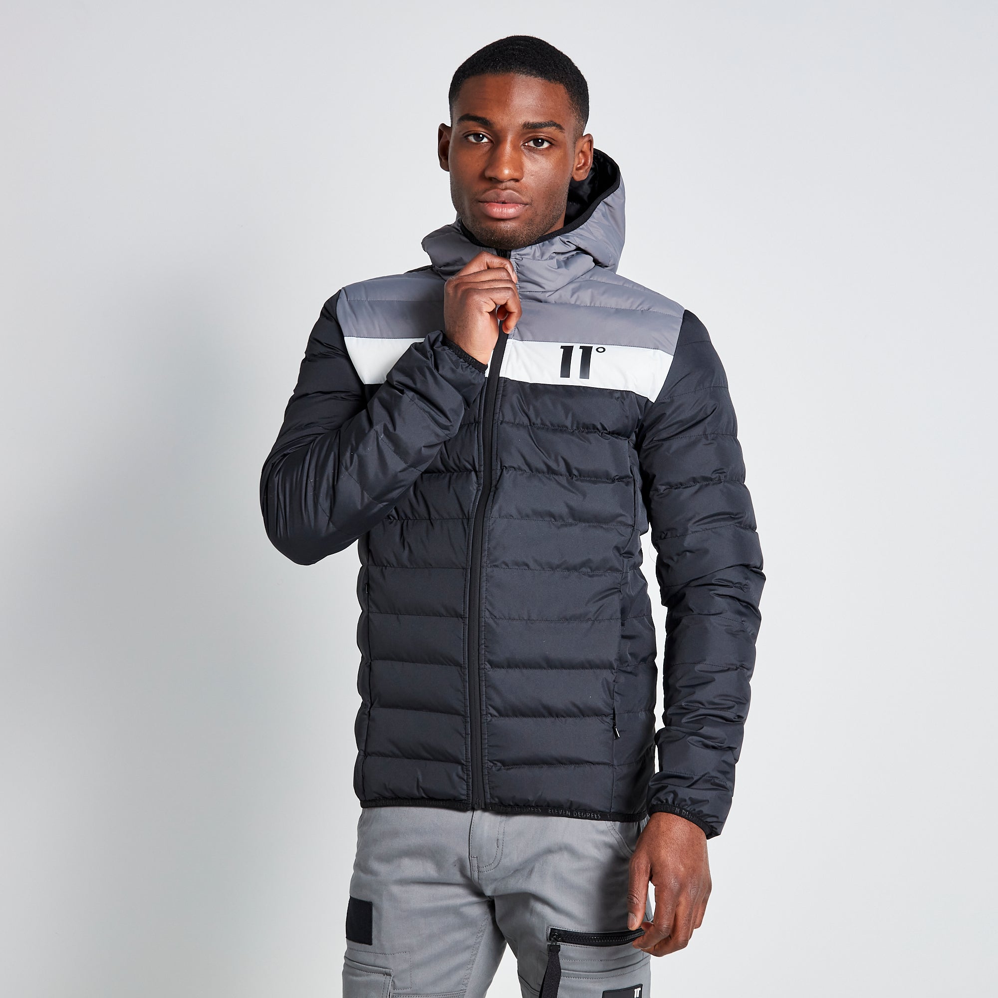 Colour Block Black/Shadow Grey/White Space Jacket-Front zip view
