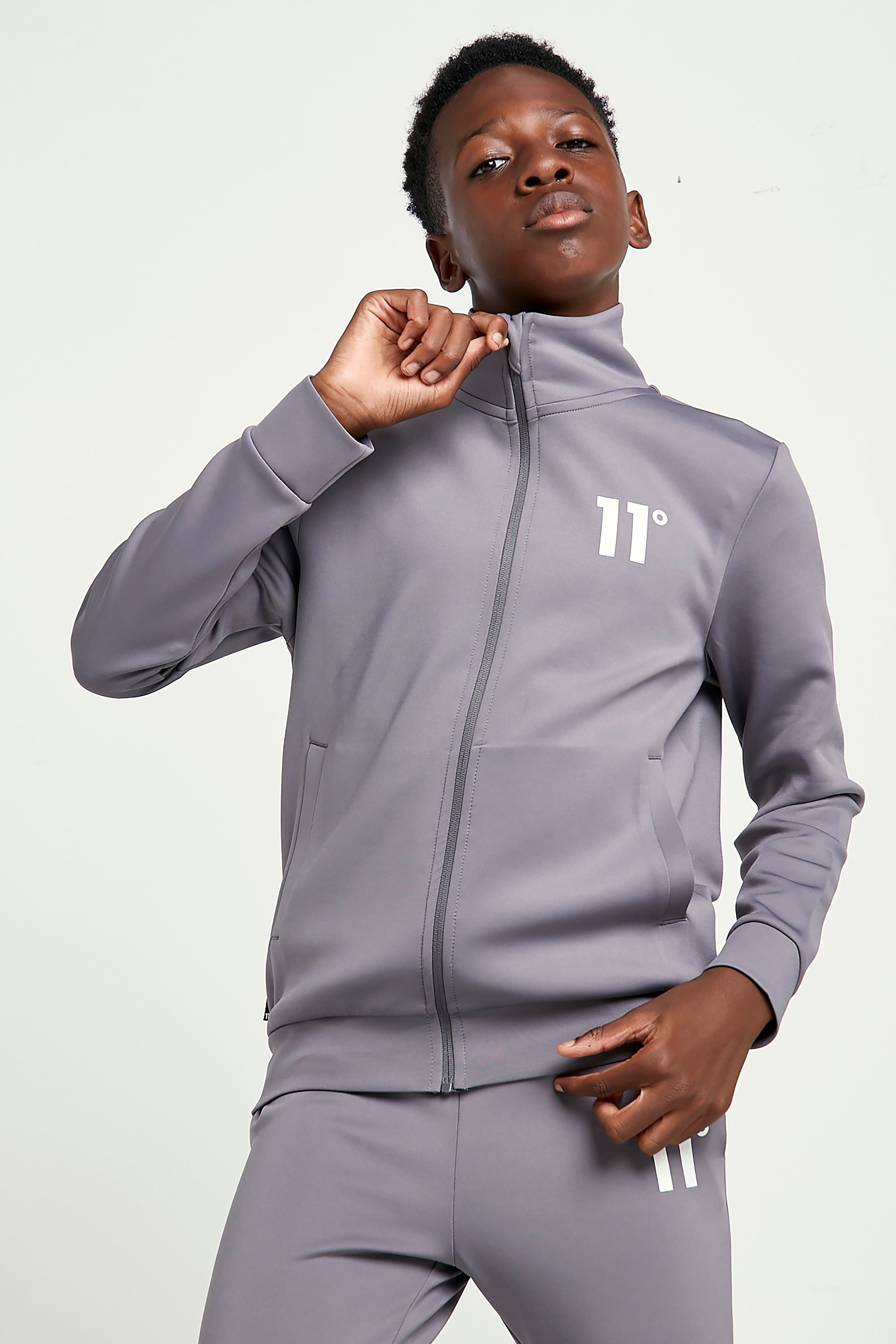 Core Poly Steel Boys Tracksuit-Track top view