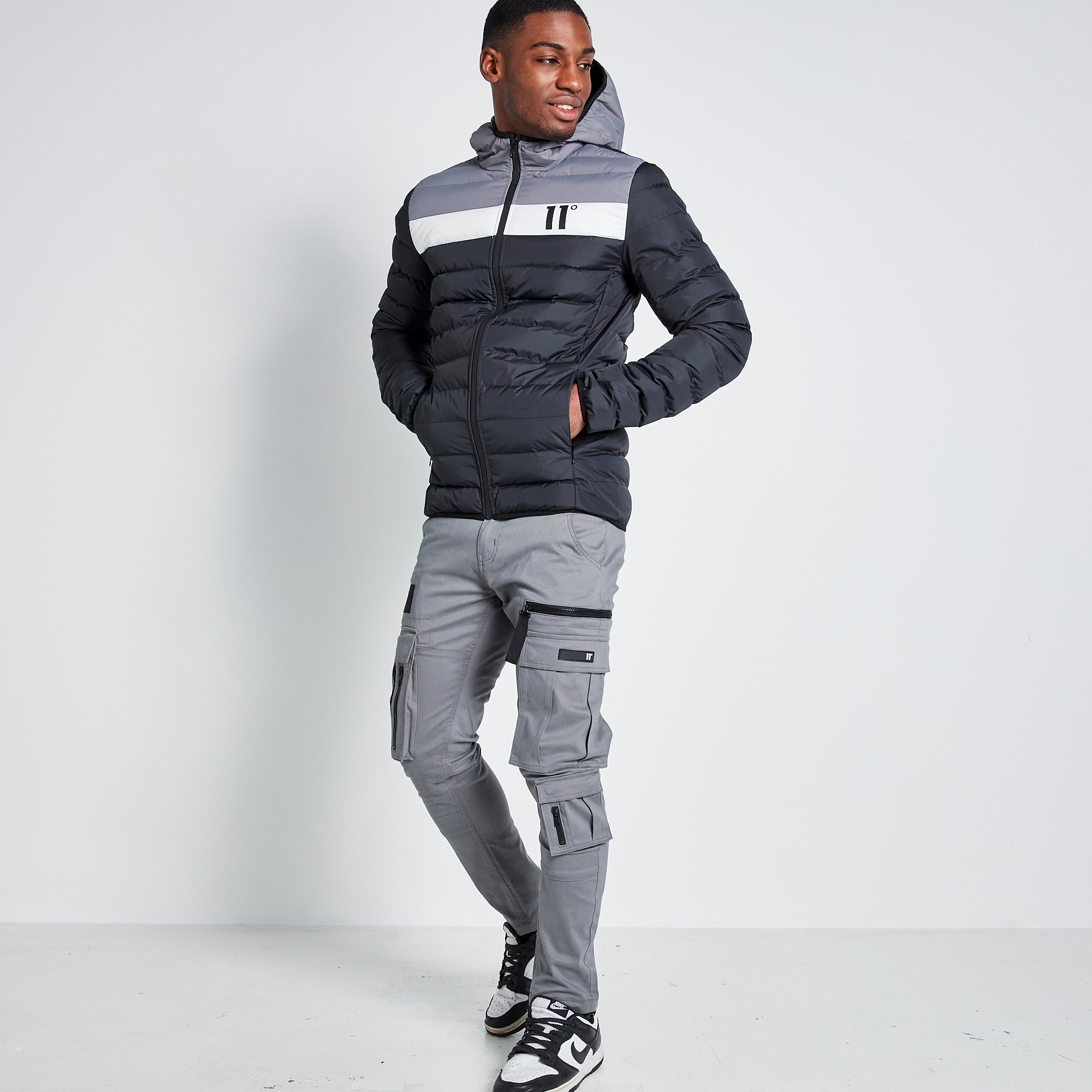 Colour Block Black/Shadow Grey/White Space Jacket-Full model view