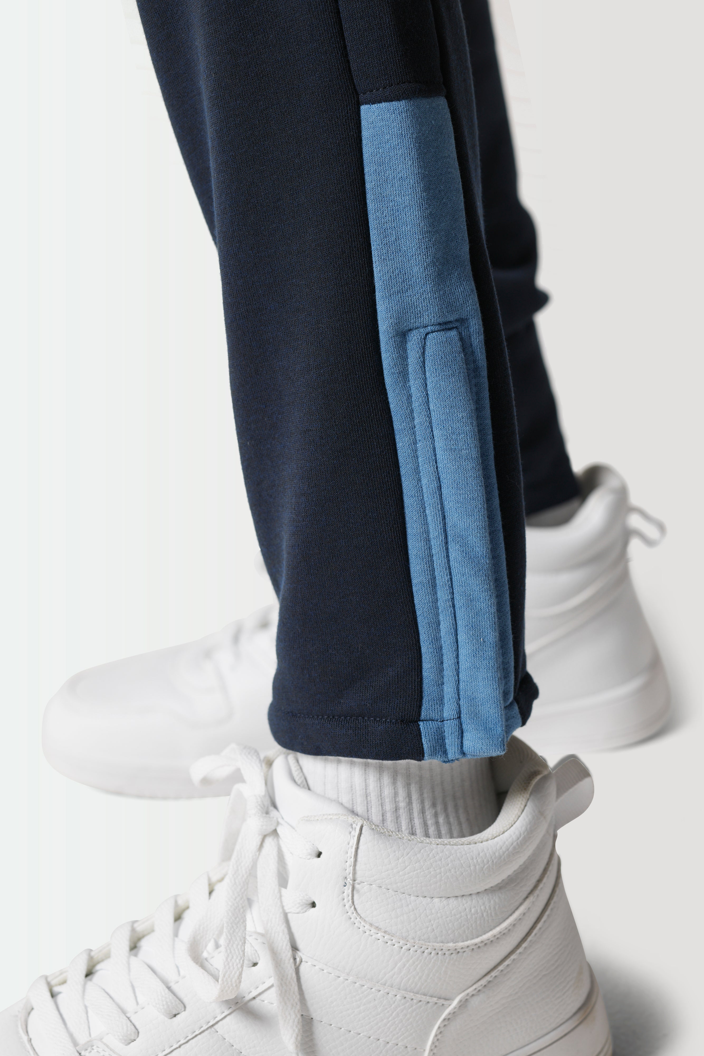 Junior Colour Block Joggers - Navy / Elemental Blue-Leg zip opening