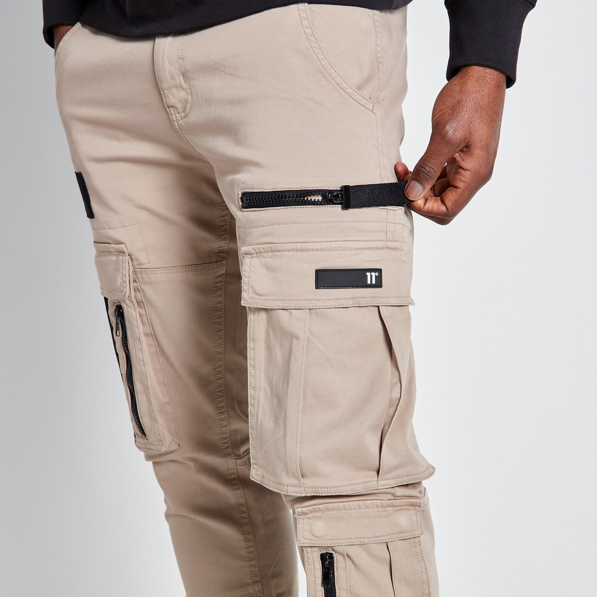 Mens Adjustable Cuff Stone Cargo Pants-Pocket detail