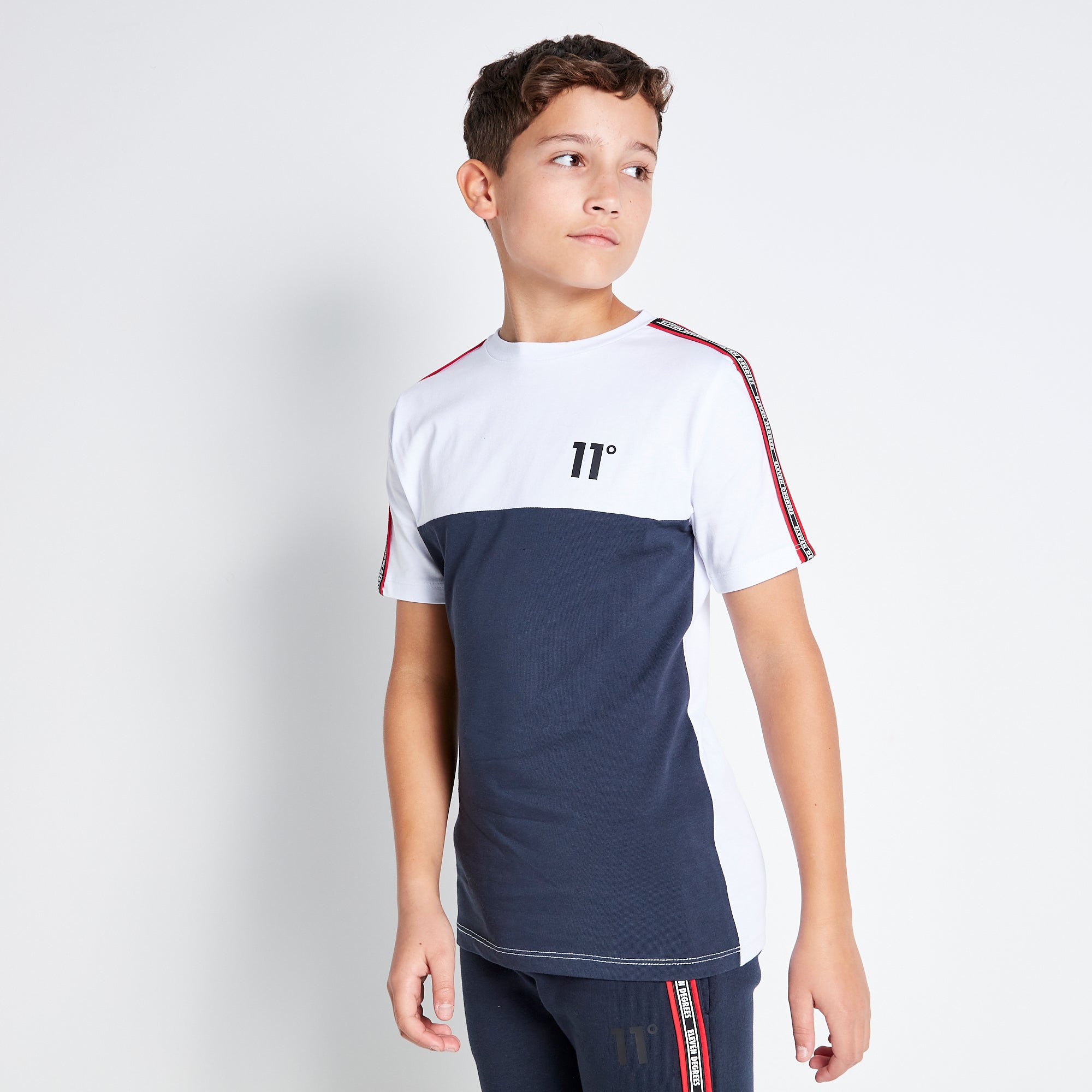 Colour Block Taped Boys T-Shirt - Navy / White-Creative view
