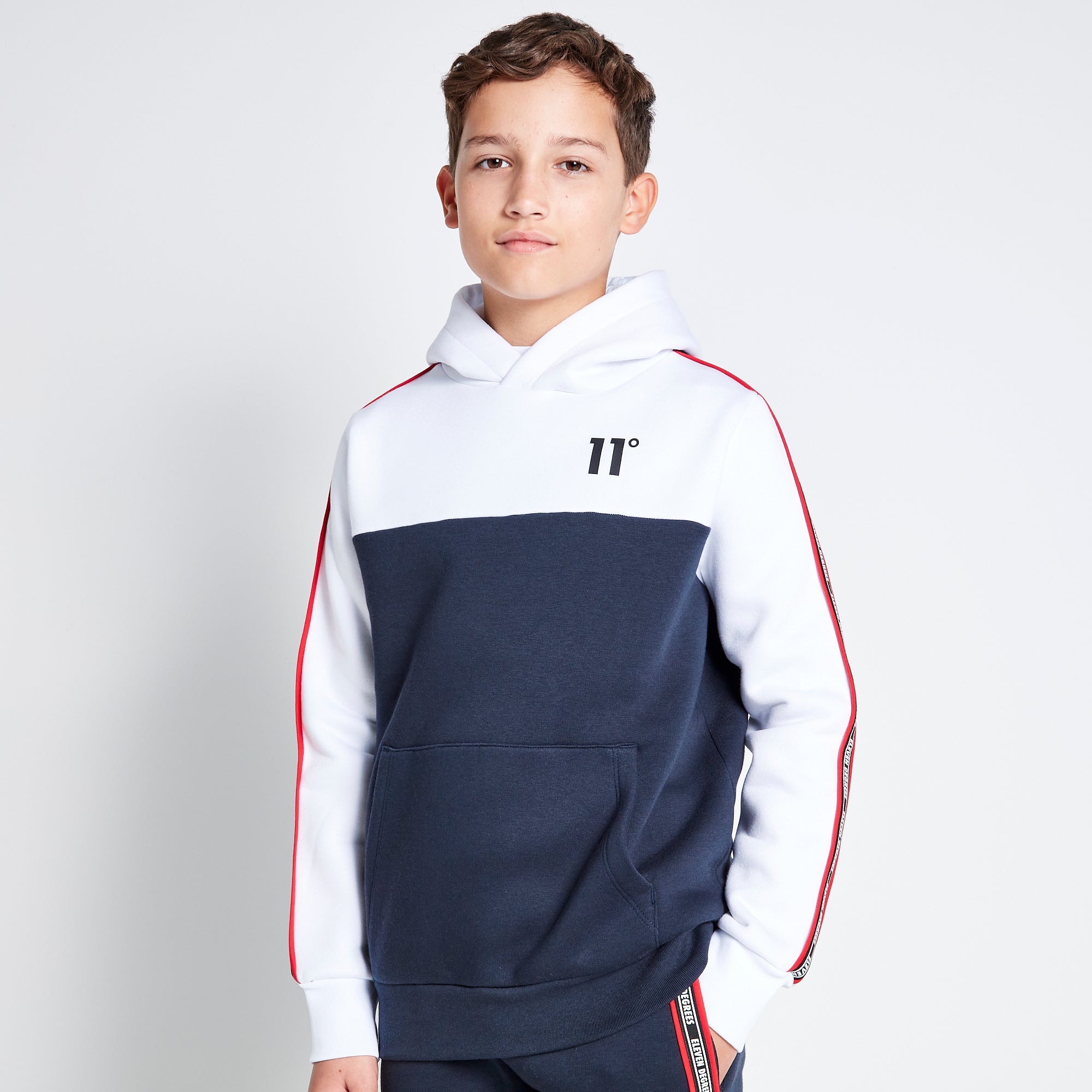 Colour Block Taped Junior Hoodie - Navy/White-Close up