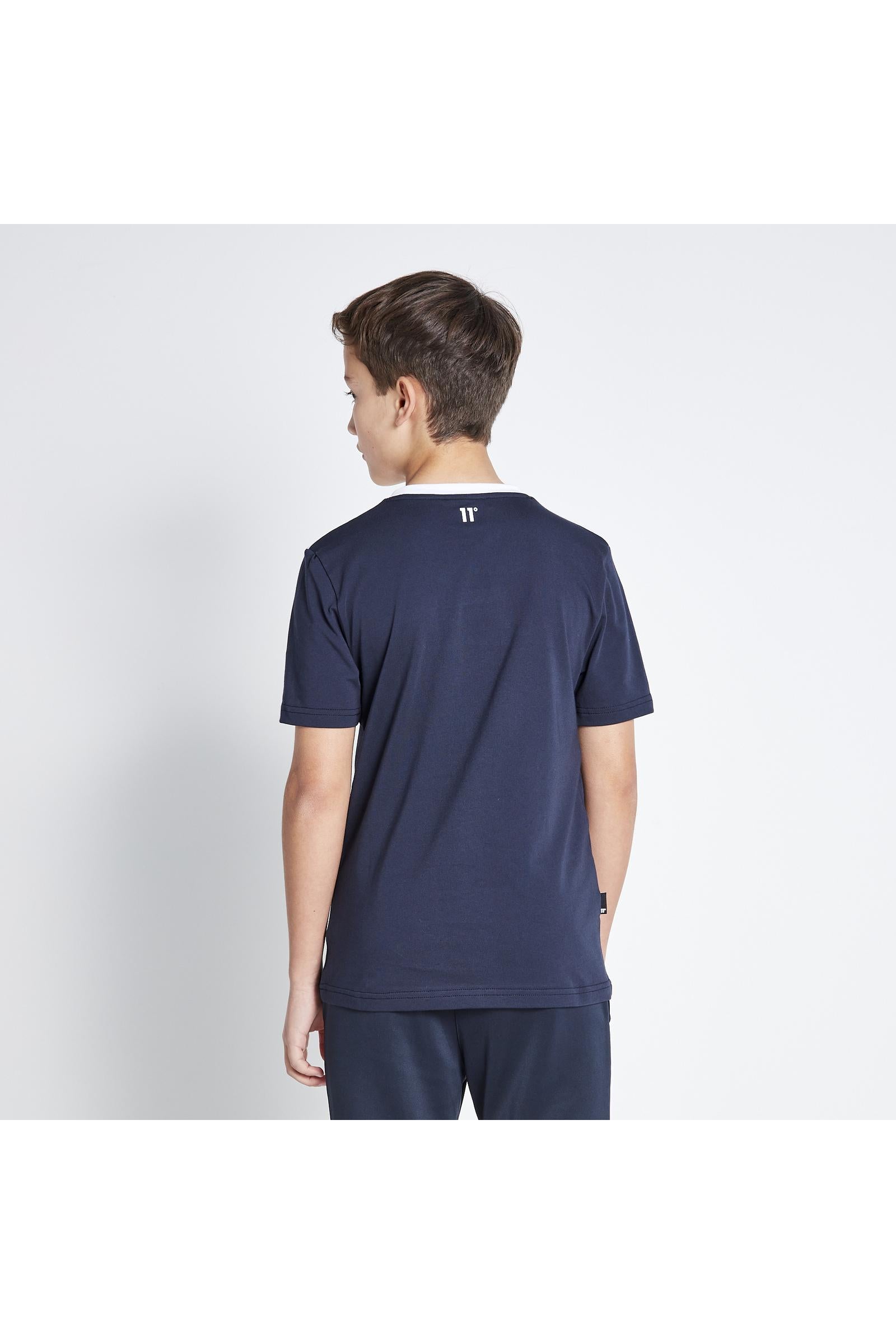 Junior Colour Block Taped T-Shirt - Navy / Steel / White-Back view