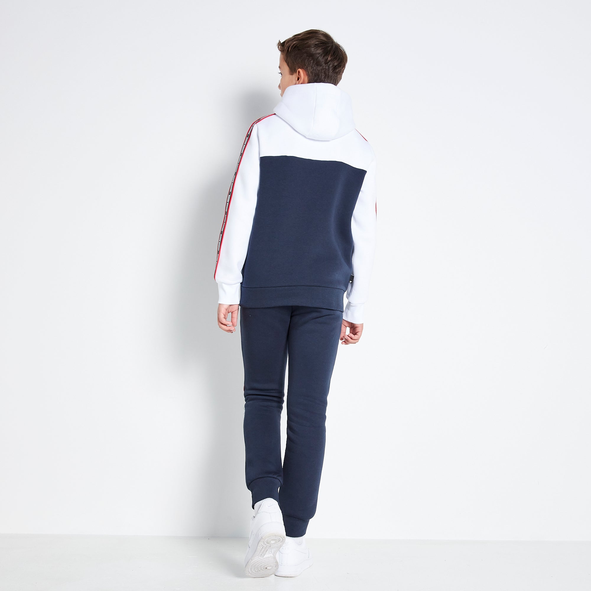 Colour Block Taped Junior Hoodie - Navy/White-Back view