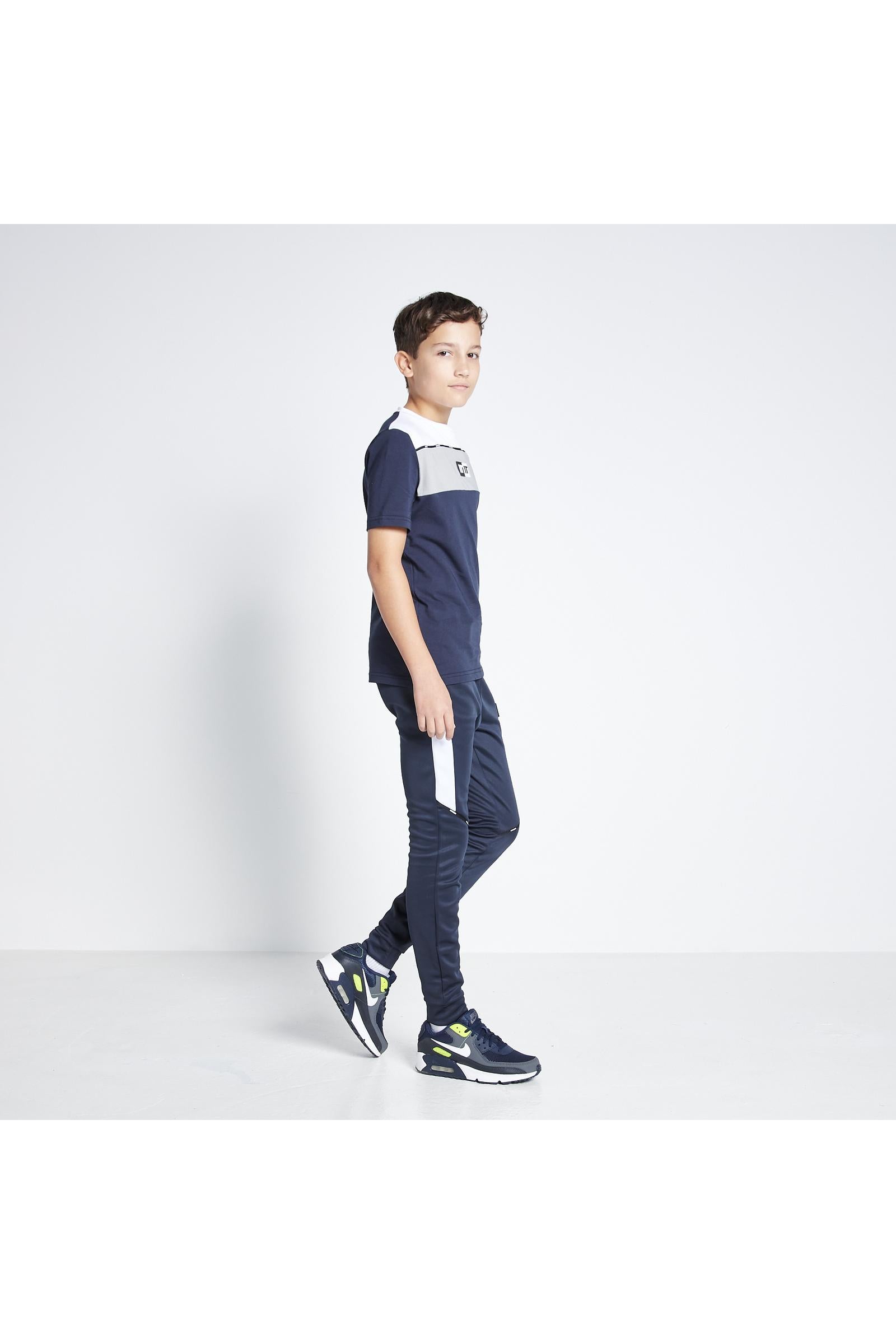 Junior Colour Block Taped T-Shirt - Navy / Steel / White-Side view