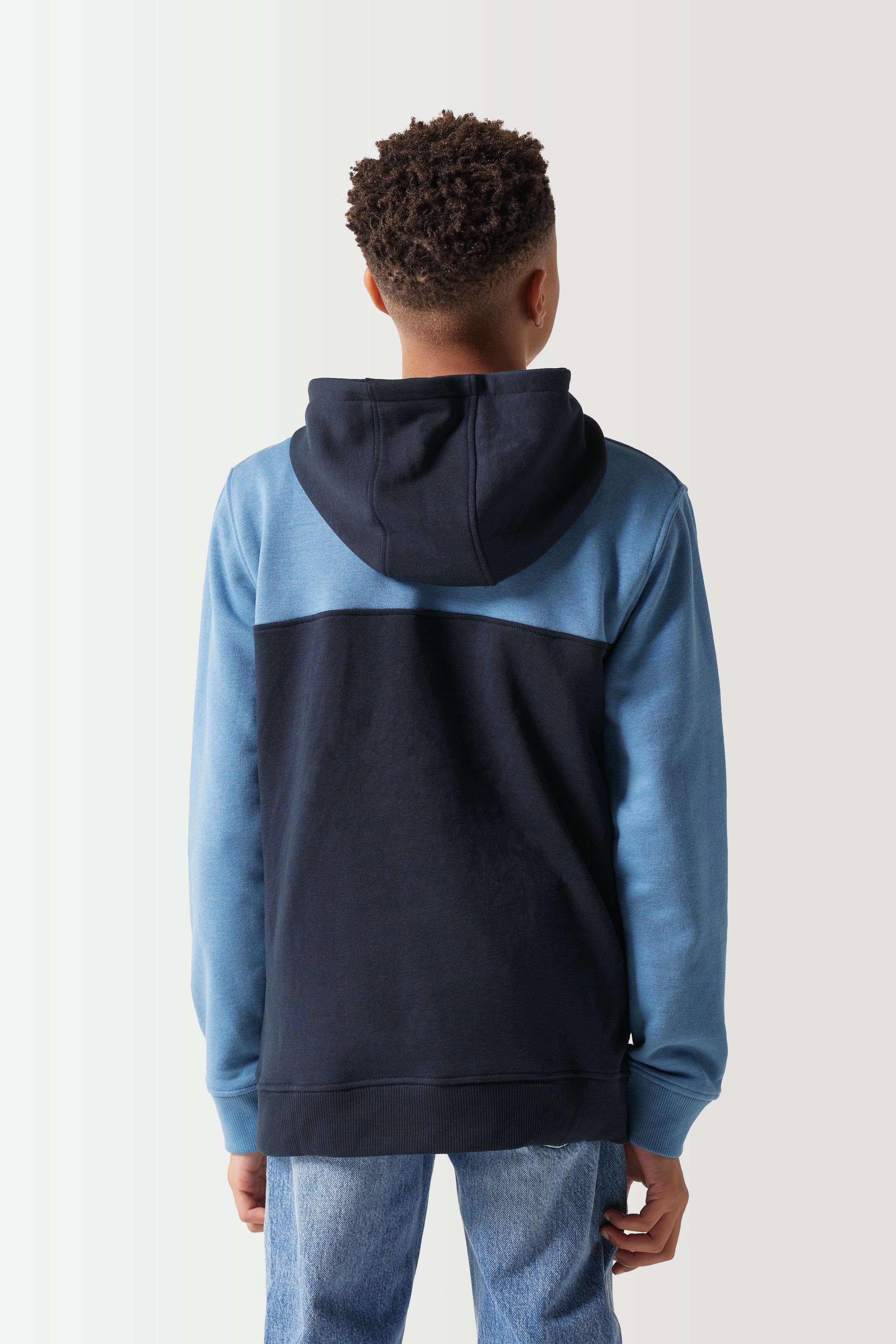 Junior Colour Block Hoodie - Navy / Elemental Blue-Back view